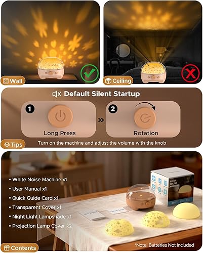 Miniatura 8 de TeckyGem Máquina de sonido para bebés 3 en 1 y luz nocturna para guardería  Máquina de sonido de ruido blanco, lámpara y proyector regulable para