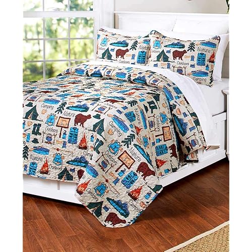 The Lakeside Collection Campsite Quilt Set with Retro Camping Print - 3-Pc. Full/Queen