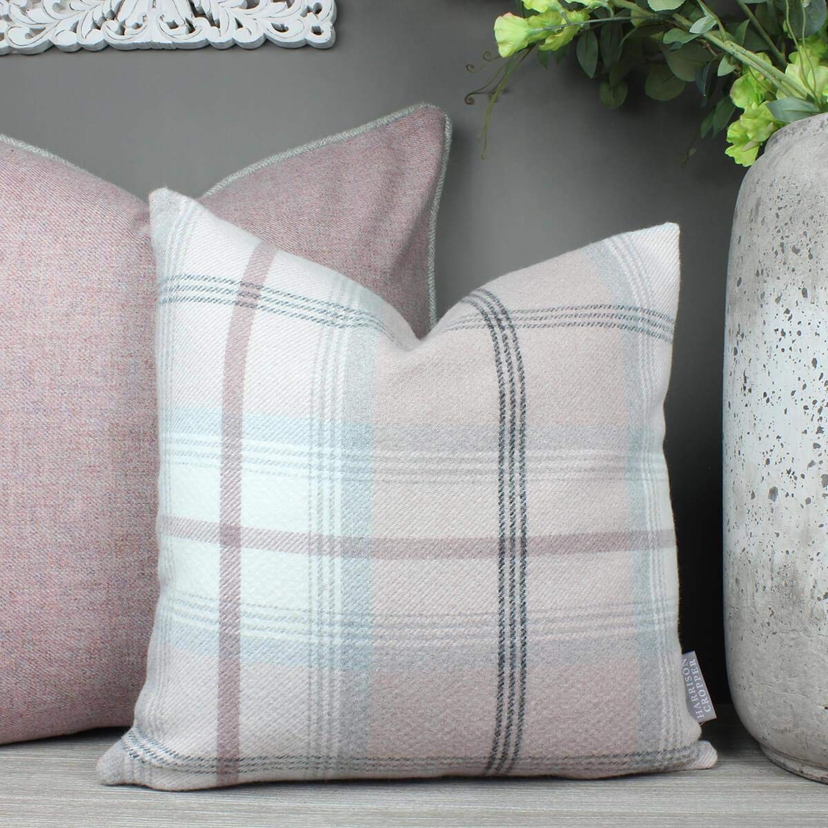 Harrison Cropper Pink/Grey Blush & Balmoral Checked Cushion (18X18" Cover Only)