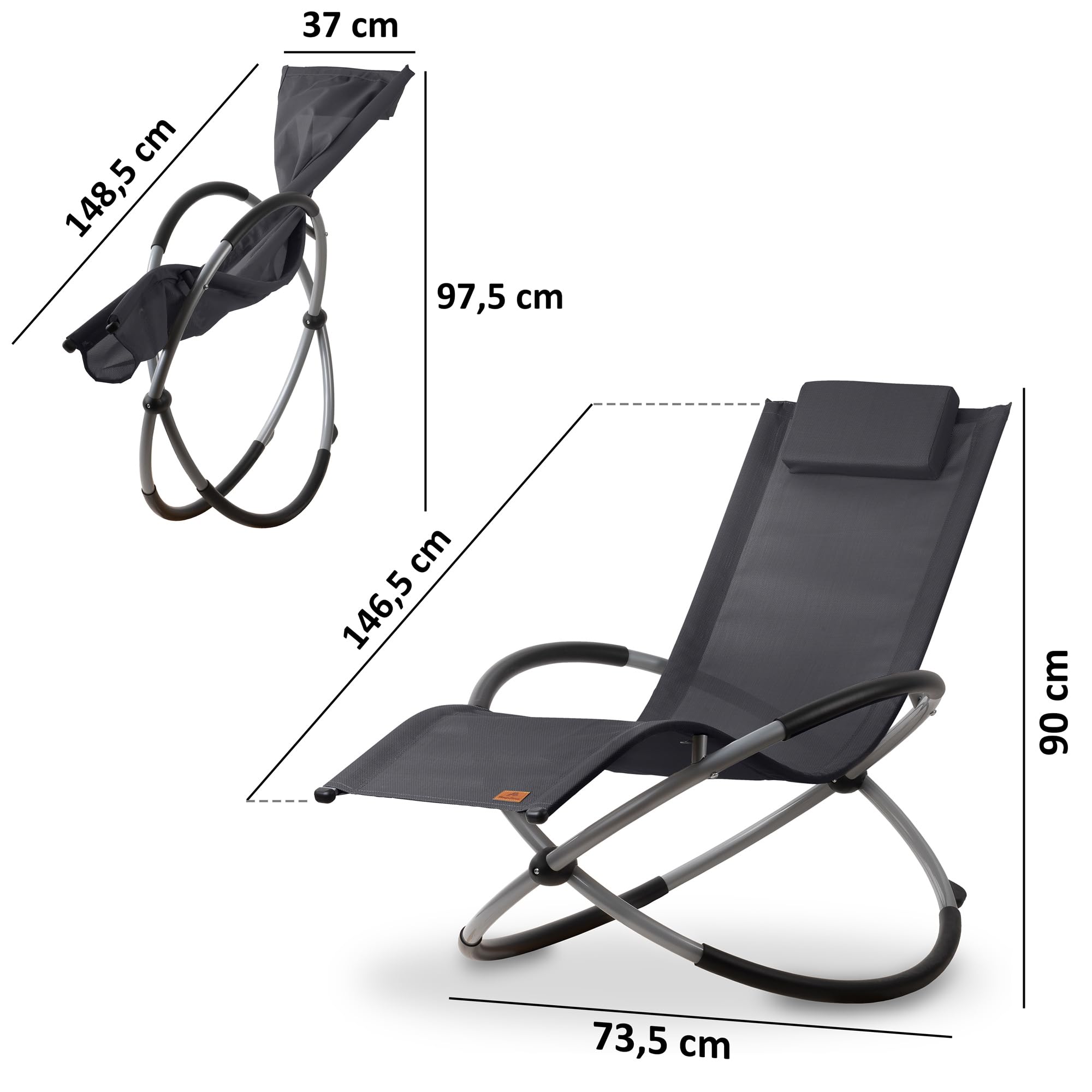 CampFeuer Chaise Longue Relax | Anthracite | Bain de Soleil Pliable, Fauteuil de Jardin | Chaise Pliante, Fauteuil à Bascule, Chaise Longue extérieure, transat Balcon et terrasse