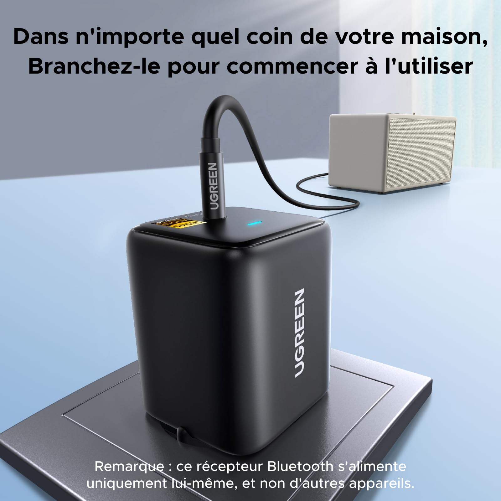 UGREEN Récepteur Bluetooth 6.0 LDAC Adaptateur Audio Bluetooth pour Chaîne HiFi Hi-Res Audio avec 3.5mm Connexion Alimentation Directement Branchable pour Haut-Parleur Amplificateur Faible Latence