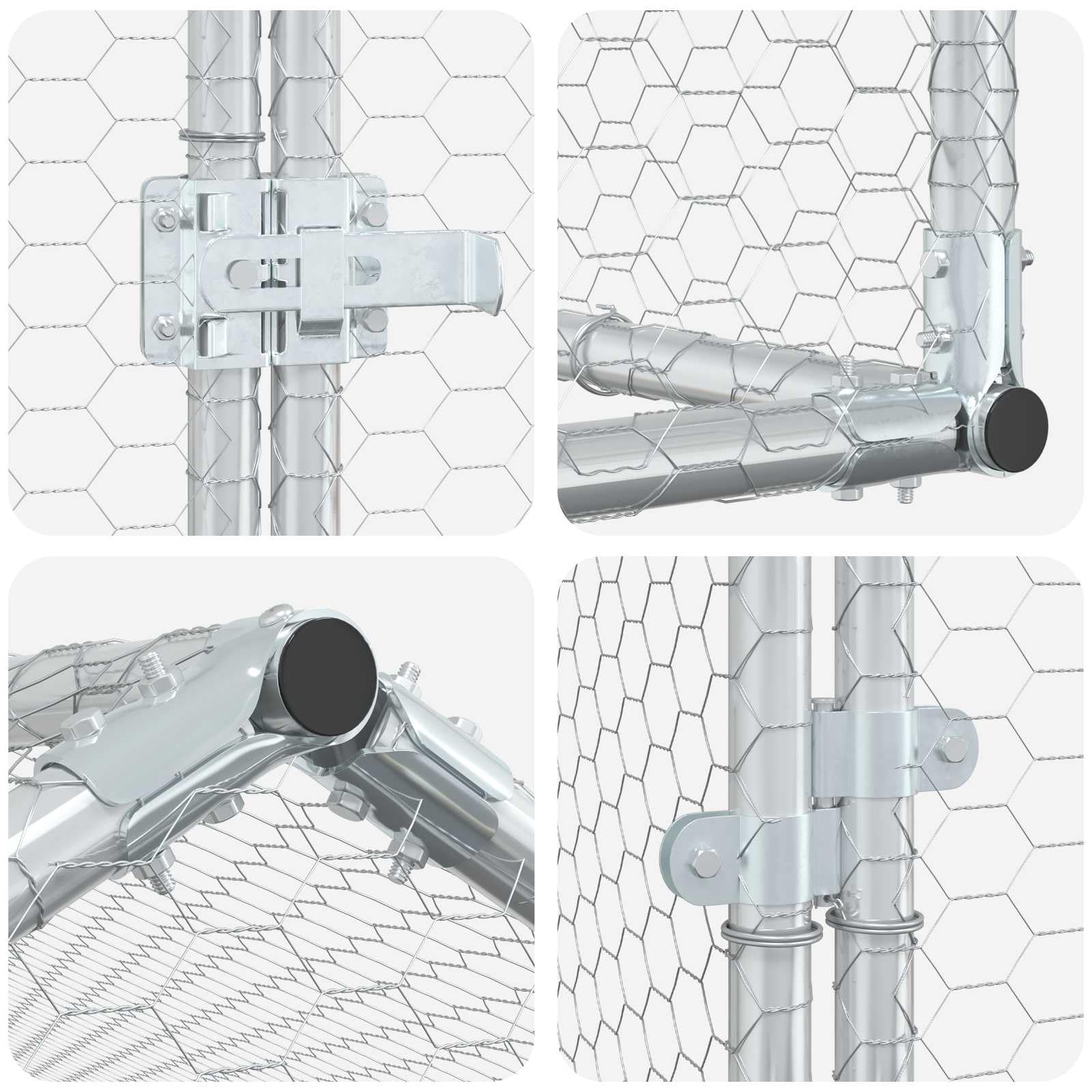 vidaXL Gallinero con techo plateado 200 x 200 x 150 cm, gallinero con puerta, acabado repelente al agua, resistente a la intemperie, espacioso, resistente recinto para animales, jaula resistente para