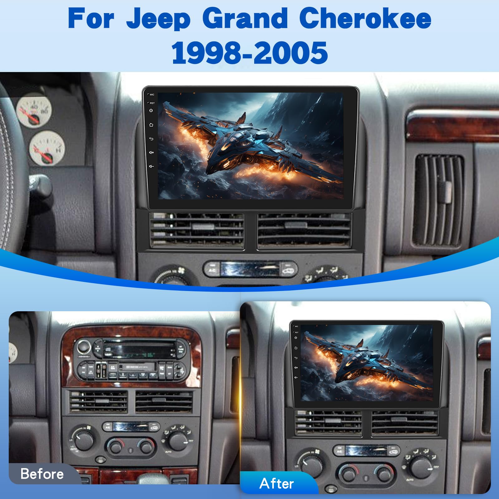 [2G+64G] Android Autoradio per Jeep Grand Cherokee 1998-2005 con Senza Fili Carplay e Android Auto, Autoradio Touch Screen HD da 9 pollici con GPS/WiFi/Bluetooth/EQ/FM RDS