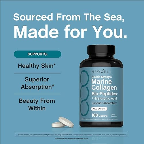 Miniatura 8 de NeoCell Suplemento de péptidos de colágeno marino  180 cápsulas  con ácido hialurónico  Fórmula de doble fuerza  Uñas y piel