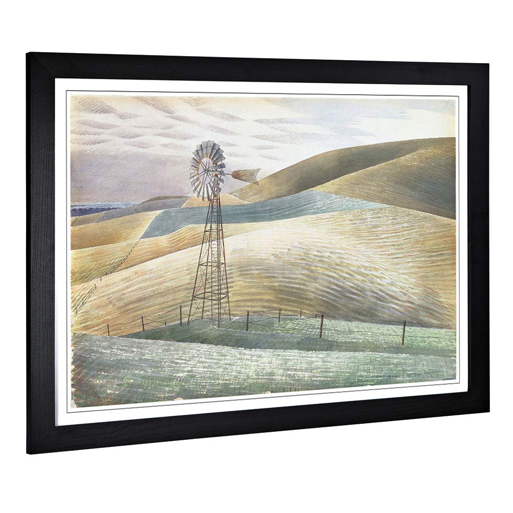 Big Box Art Framed Print of Eric Ravilious Furlongs Waterwheel Design | Wall Art Picture | Home Decor for Kitchen, Living Room, Bedroom, Hallway, Black, A2 / 24.5x18 Inch / 62x45cm