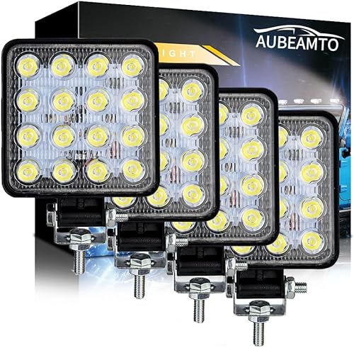 4" Square Off Road LED Headlights Pods Lights, AUBEAMTO 48W 10000lm Led Pod Lights, Led SpotLights, Led Fog Light, Excavator Led Work Lights, Heavy