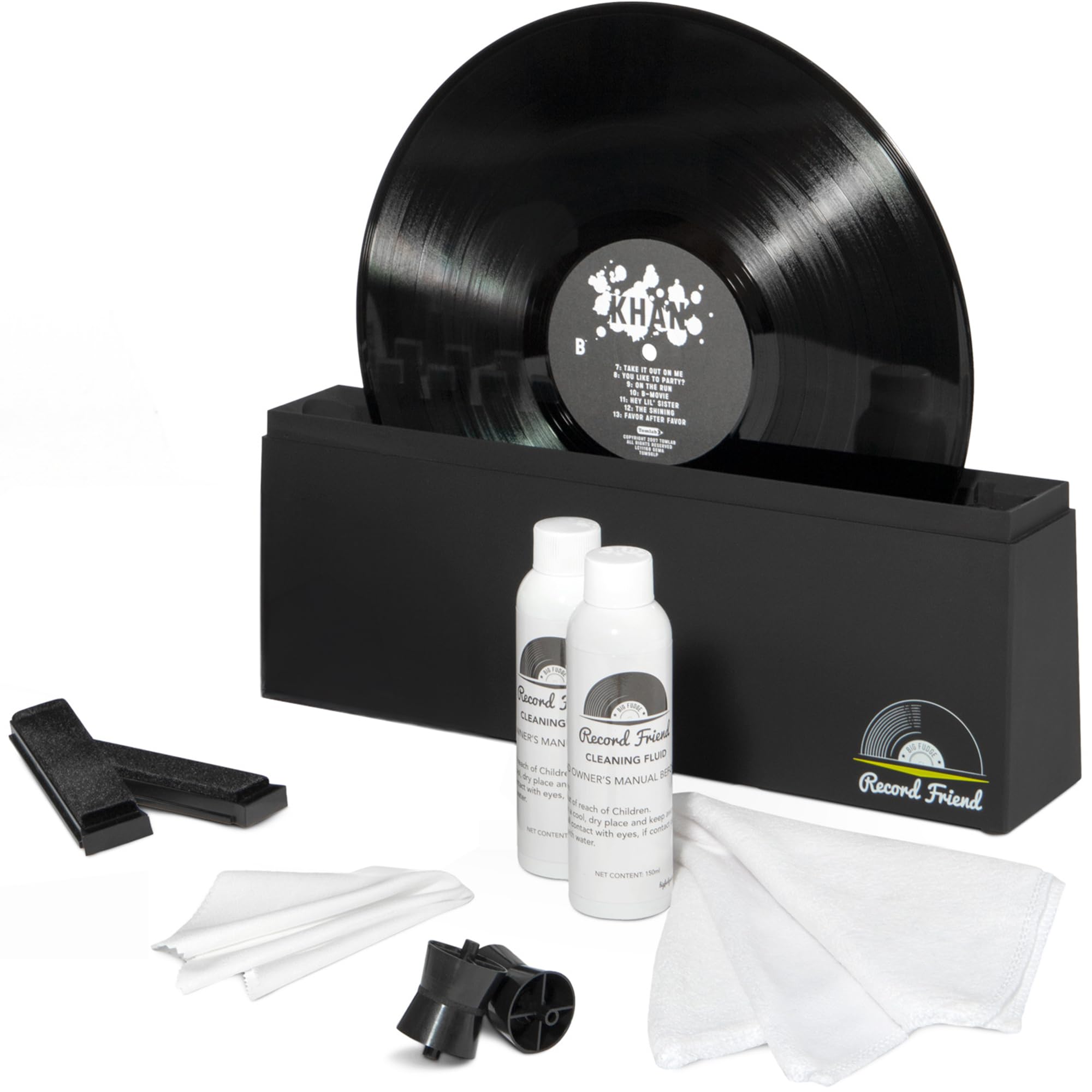 Big Fudge Kit Limpiador para Discos de Vinilo - Máquina Limpia Vinilos sin Ralladuras con Líquido de Limpieza Cepillo Bastidores - Cuidado Profesional