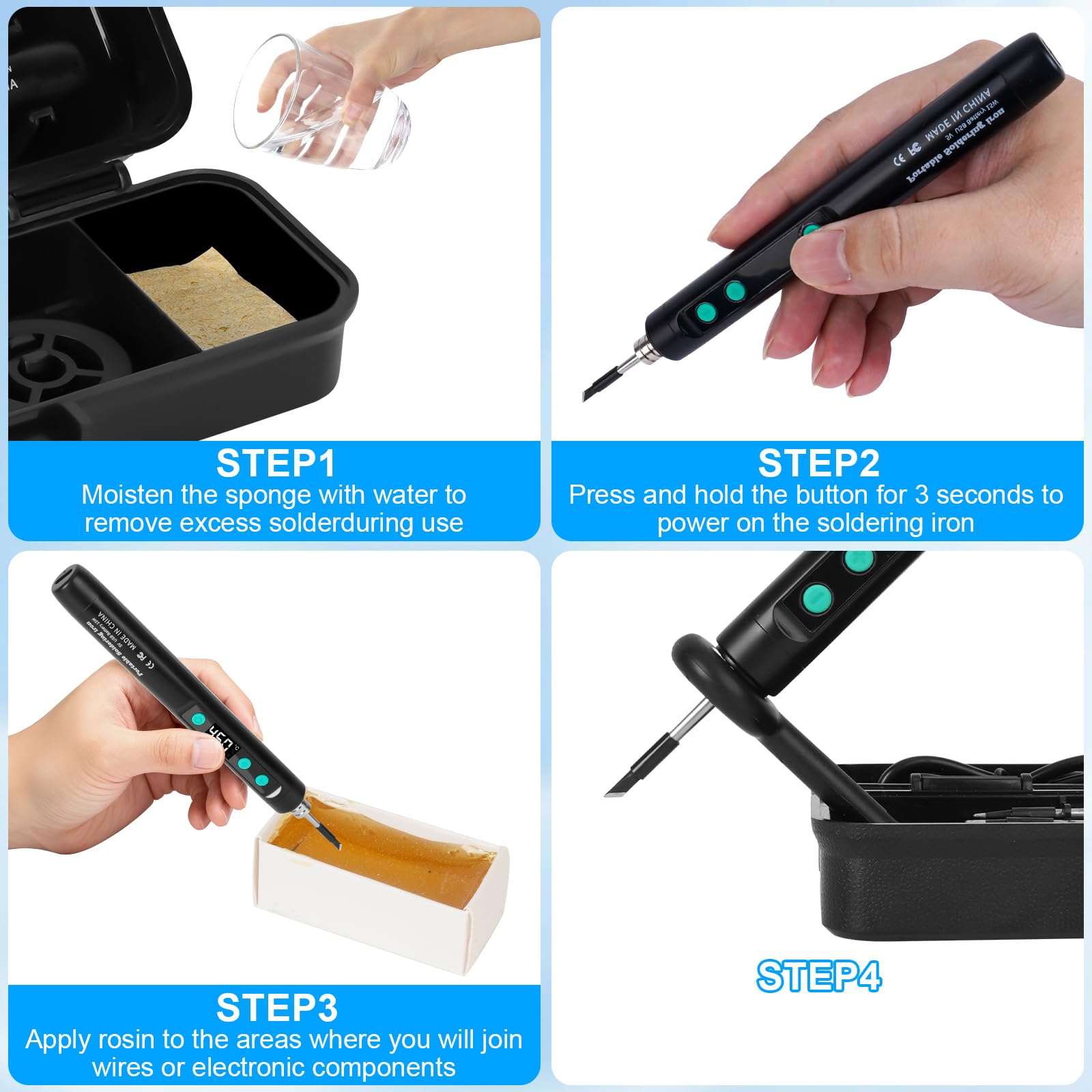 Kit di Saldatura Ricaricabile USB 180-450℃ Senza Fili con 3 Punte di Ricambio