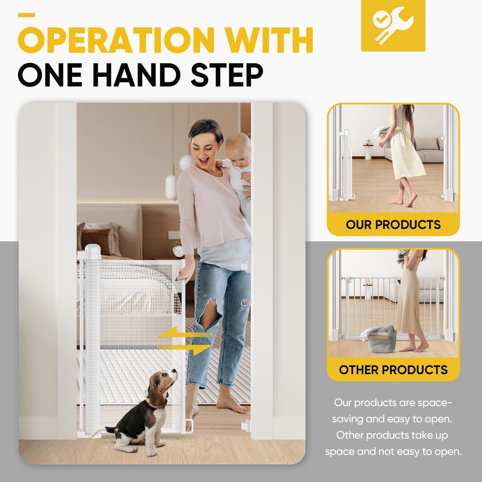 Kidsgiggliz Barrera Seguridad Niños Escalera, 180cm Puerta Seguridad Bebe Extensibles, Barrera para Perros Valla Seguridad Infantil Retráctil Vallas para Escaleras Pasillo, Interiore Exteriore Blanco