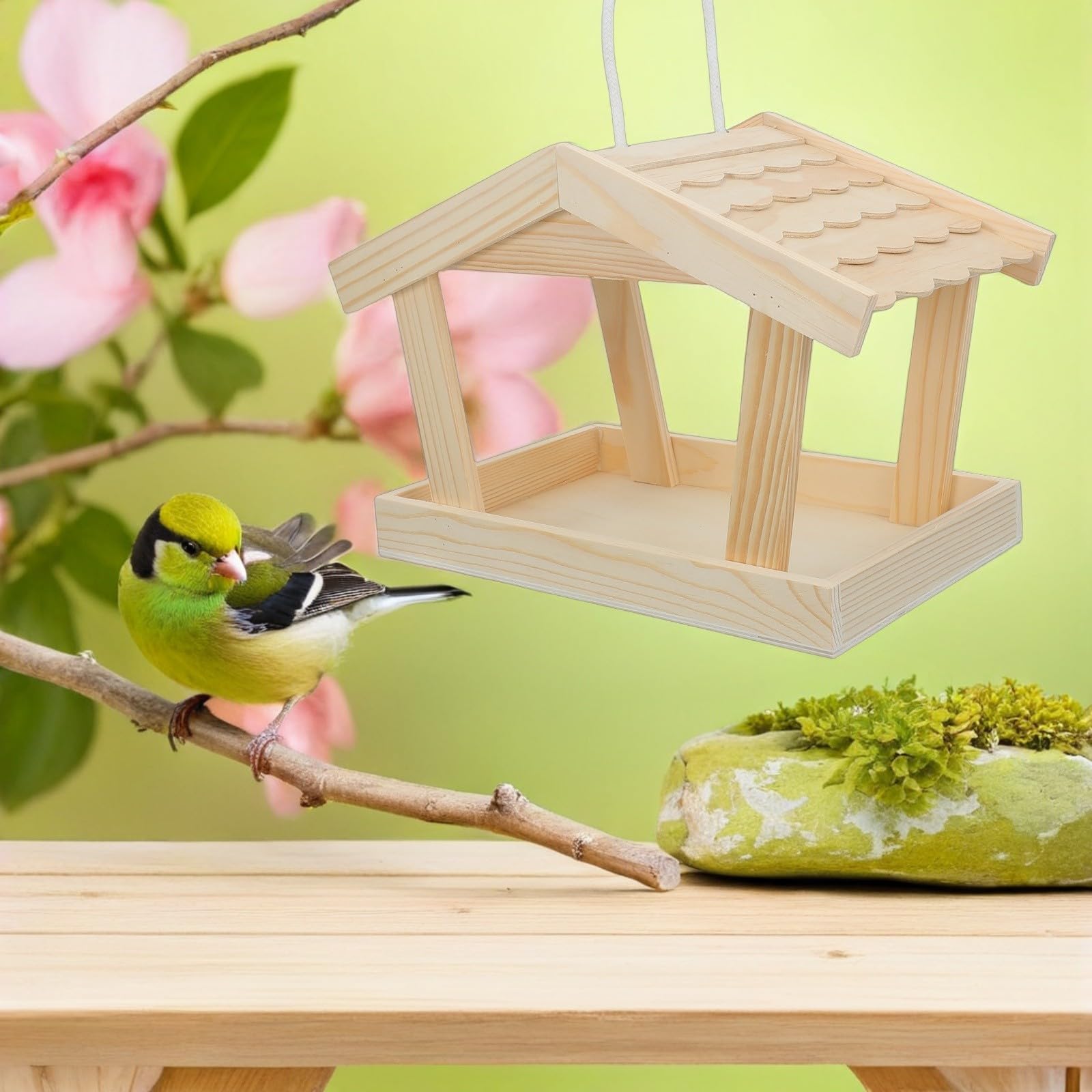 Lurrose Mangeoire Intempéries aux en Pin Oiseaux Sauvages Résistant pour Suspendue Design Maison Rustique pour Jardin et Arrière-Cour, pour Pinsons