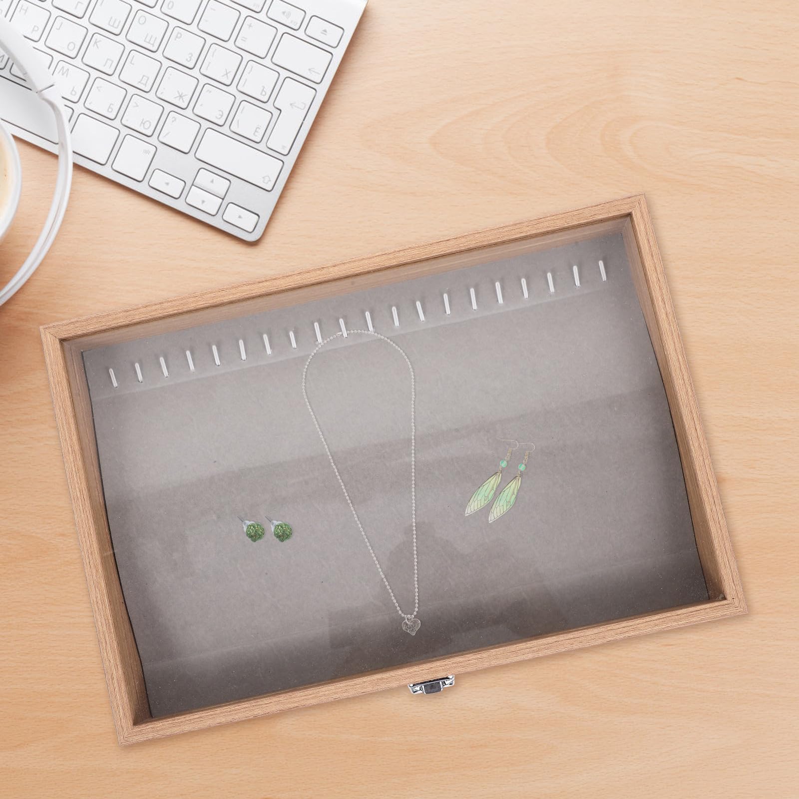 TEHAUX Madera Joyero 20 Compartimentos con Ventana Transparente, de Mesa
