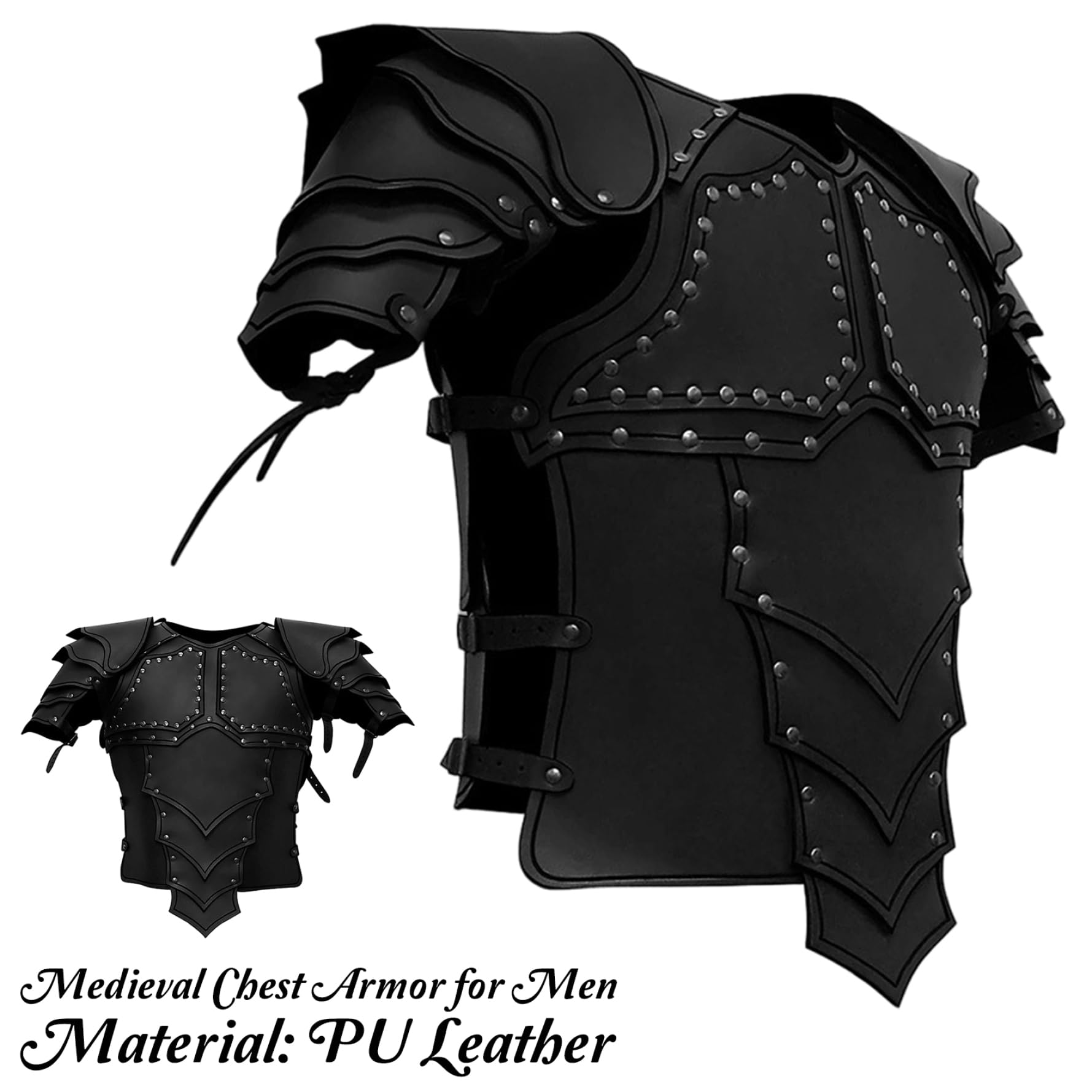 Armatura da Cavaliere Medievale, Armatura Toracica in Pelle PU per Uomo, Costume da pettorale Vichingo Regolabile per la Festa Cosplay di Halloween