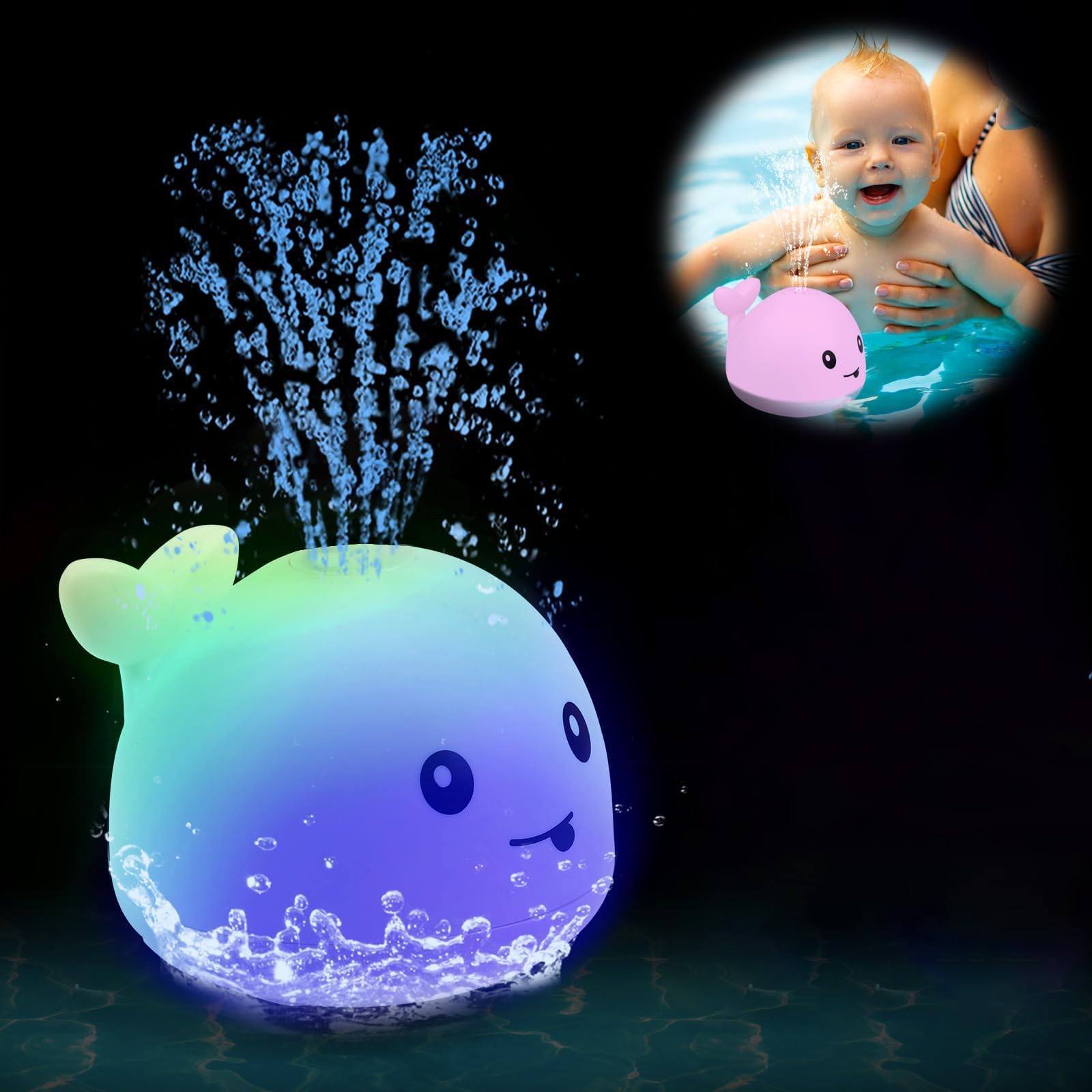 Sensory Baby Bath Toy, AURUZA Light Up Swimming Pool Plaything, Smooth & Safe Body, Waterproof Design, Amusing Fun, Ages 3, 4, 5