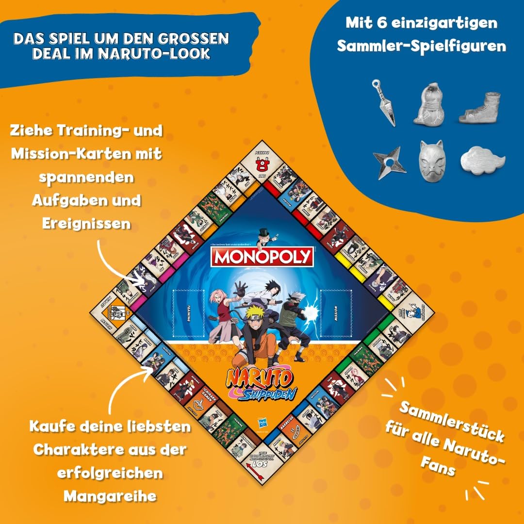 Winning Moves Monopoly Naruto Edition - Monopoly Spiel für Fans - Familienspiele Strategie Brettspiele Naruto - 2+ Spieler ab 8+ Jahren - Deutsch