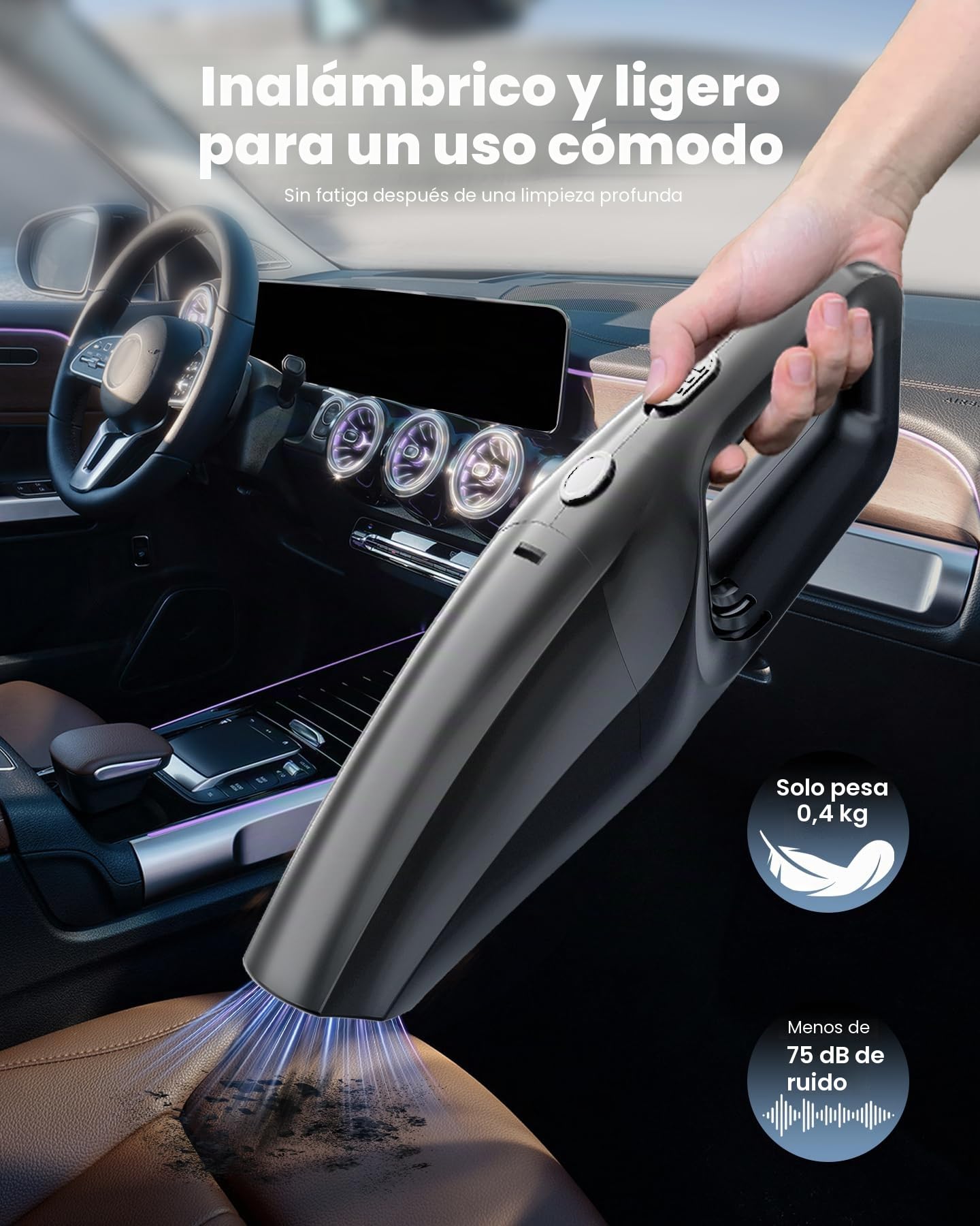 Aspirador De Mano Potente, Aspirador Coche Recargable, Aspiradora De Mano Sin Cable Pare Filtro HEPA