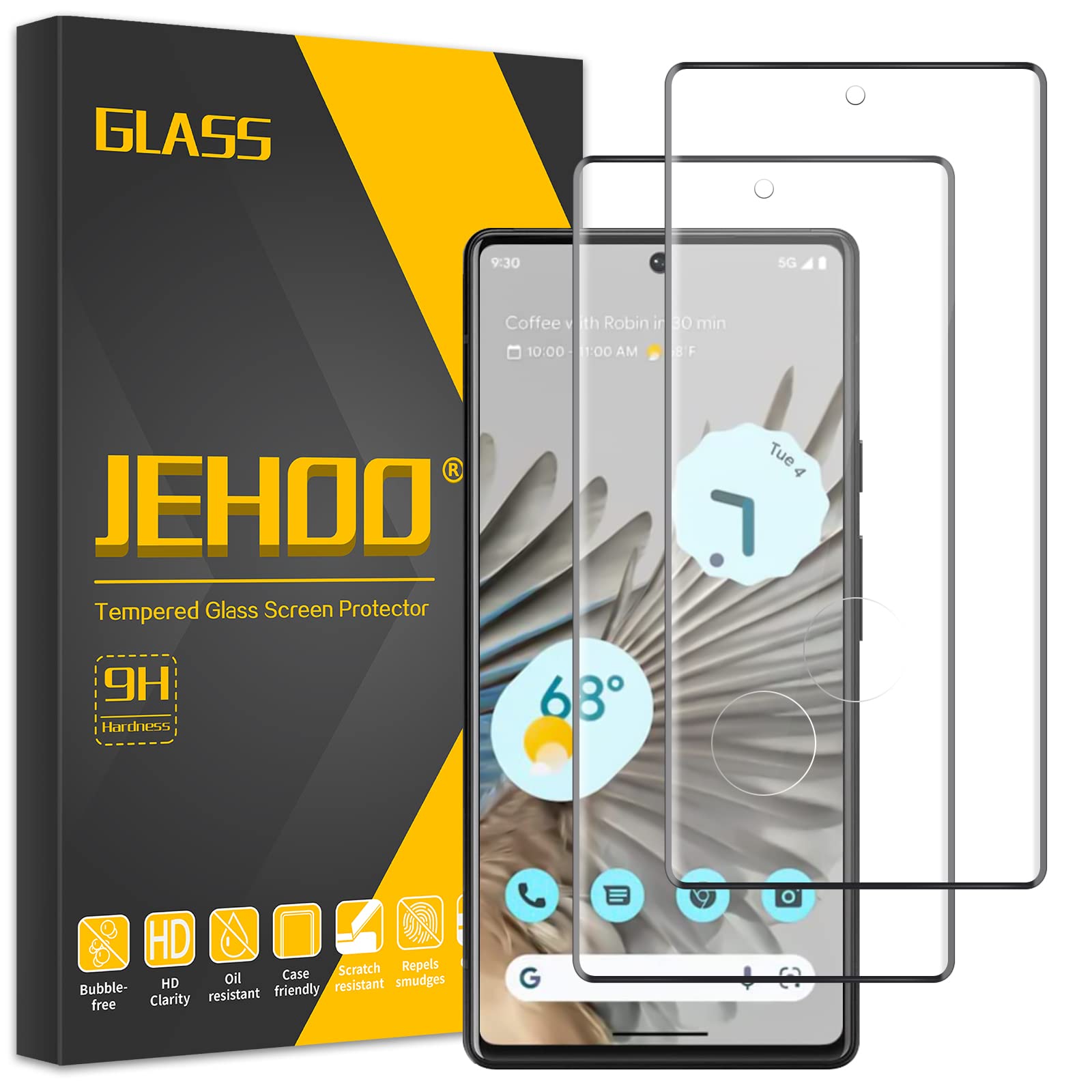 JEHOO [2 Pack] for Google Pixel 7 Pro Screen Protector, 9H Tempered Glass, Ultrasonic Fingerprint Compatible, 3D Curved, HD Clear Scratch Resistant for Pixel 7 Pro Glass Screen Protector