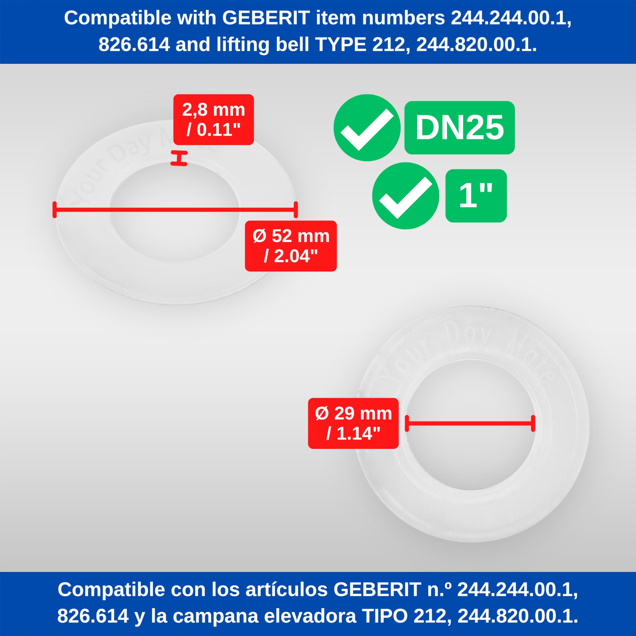 Bassin and Lifter Bell Seal Set, 2 Pack, Replacement for Item No.  244.244.00.1, 826.614, 241.868.00.1, 883.360, Compatible with Geberit Type  212 Flush Valve, Flat Seal Basin Sealing Ring UP Cistern : Amazon.sg:  Automotive