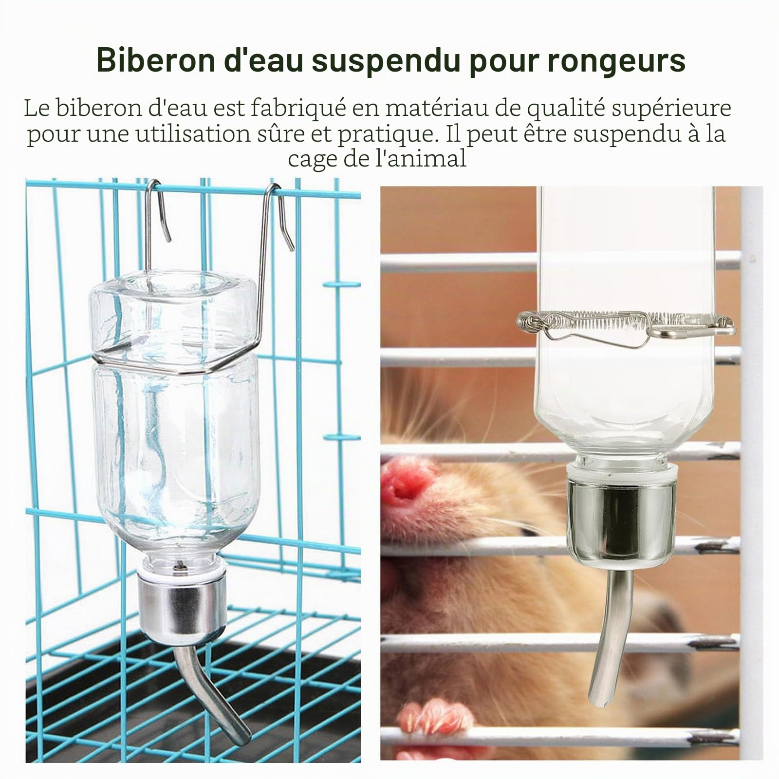 Biberon Lapin, Biberon Cochon d'Inde, BiberonLapin pour Cage, Abreuvoir Lapins, Distributeur Eau Lapins avec Support, Accessoire pour Lapin, Abreuvoir pour Rongeurs Chinchilla écureuil, 180Ml+350Ml