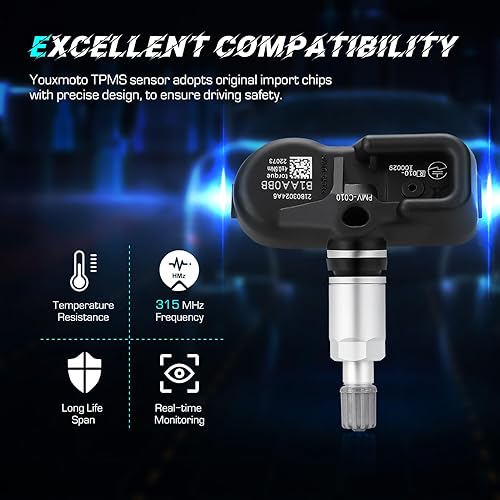 Miniatura 2 de Youxmoto Compatible con sensor de presión de neumáticos 42607-30060 PMV-C010 TPMS 42607-06020 42607-52020, apto para Toyota Camrypara Corolla