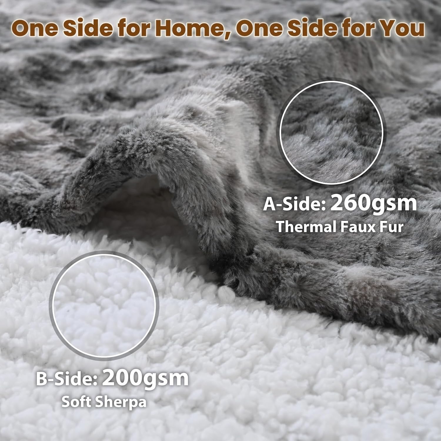 Bearhug Heated Throw Blanket, 50"×60" Electric Blankets, Faux Fur & Warm Sherpa Dual-Sided, 4h Auto-Off Timer & 4 Heating Levels,ETL Certified, Machine Washable, Gift Box-Marble Grey - Image 2