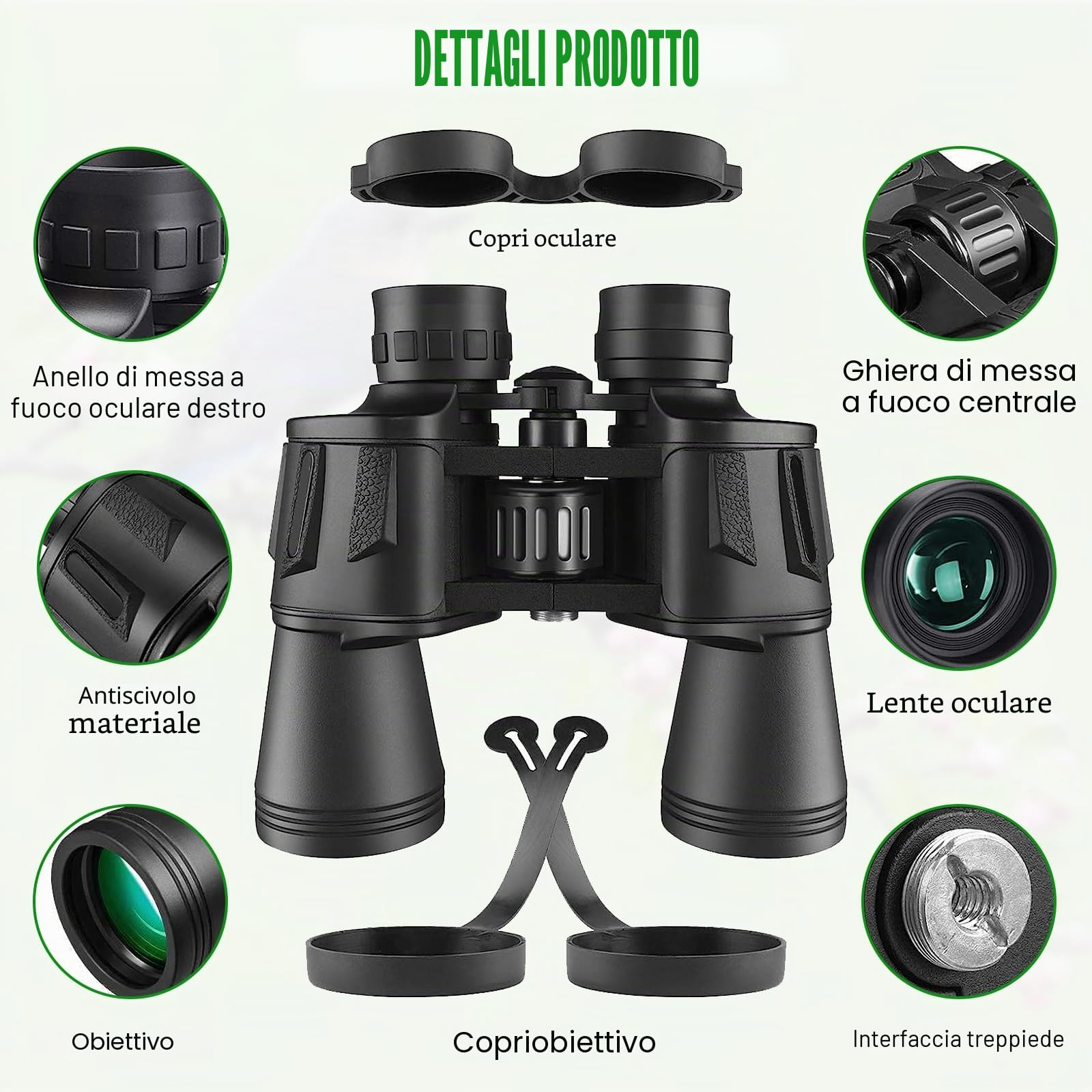 Binocolo 20x50 per Adulti, Binocolo Impermeabile HD con Prisma BAK4 e Lente FMC, Telescopio Binoculare Portatile per Birdwatching, Calcio, Escursioni, Concerti.