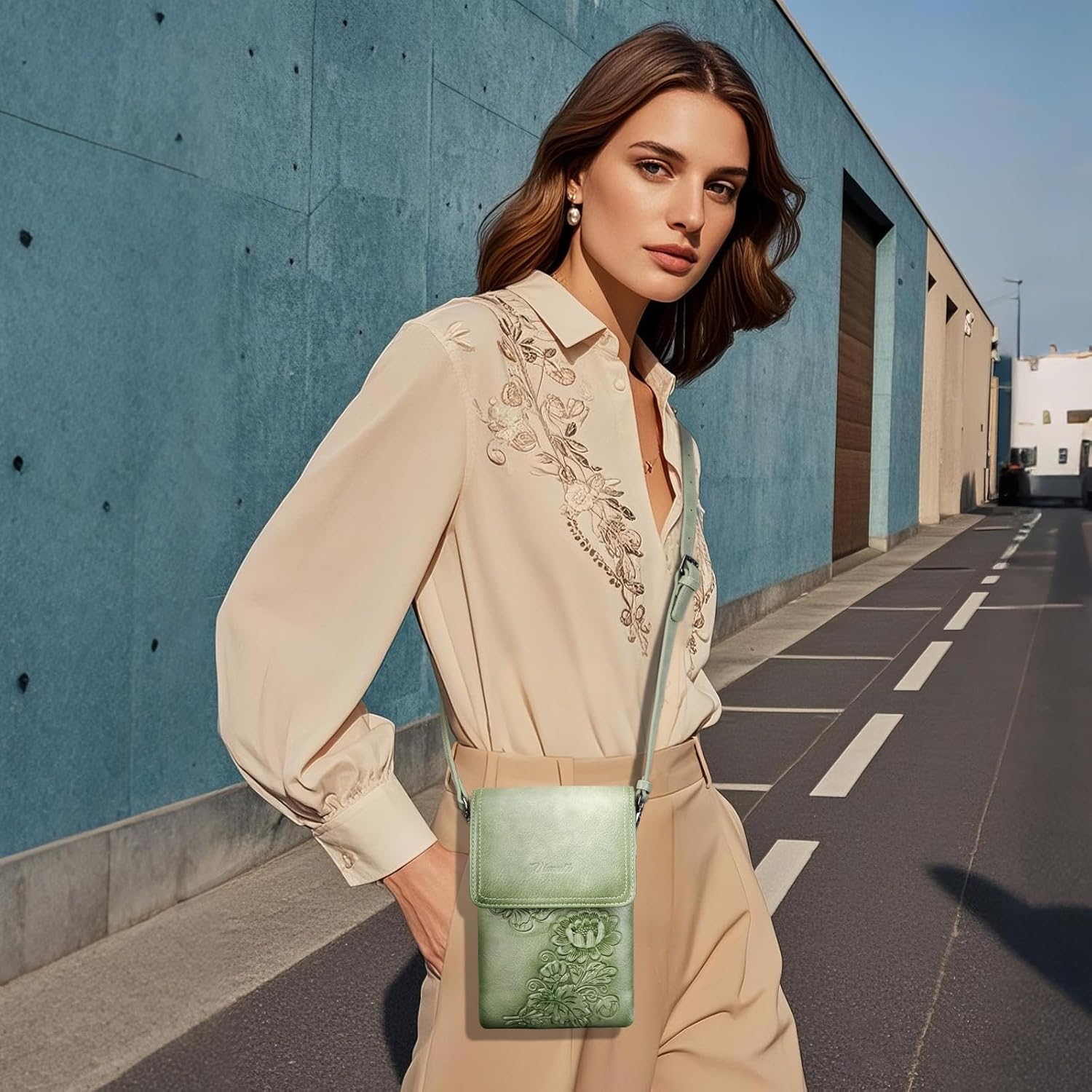 Small Crossbody Bags for Women Trendy Vegan Leather Cell Phone Bag Embossed Flower Design Wallet Purses with Strap