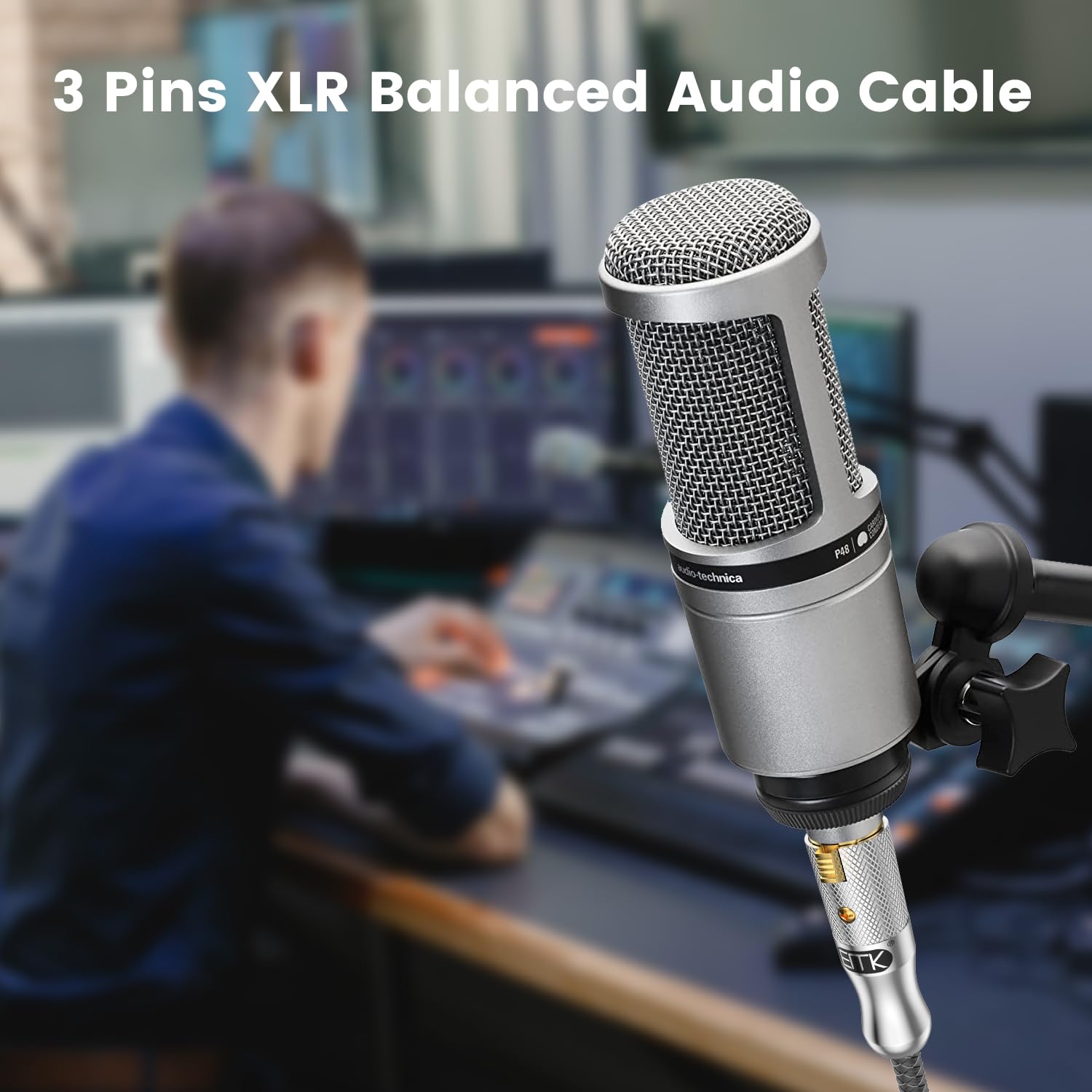 EMK Cable de micrófono XLR macho a XLR hembra de 3 pines, cable de altavoz balanceador para consola mezcladora, cable de preamplificador de micrófono ecualizador (5 m, XLR macho a hembra, plateado)