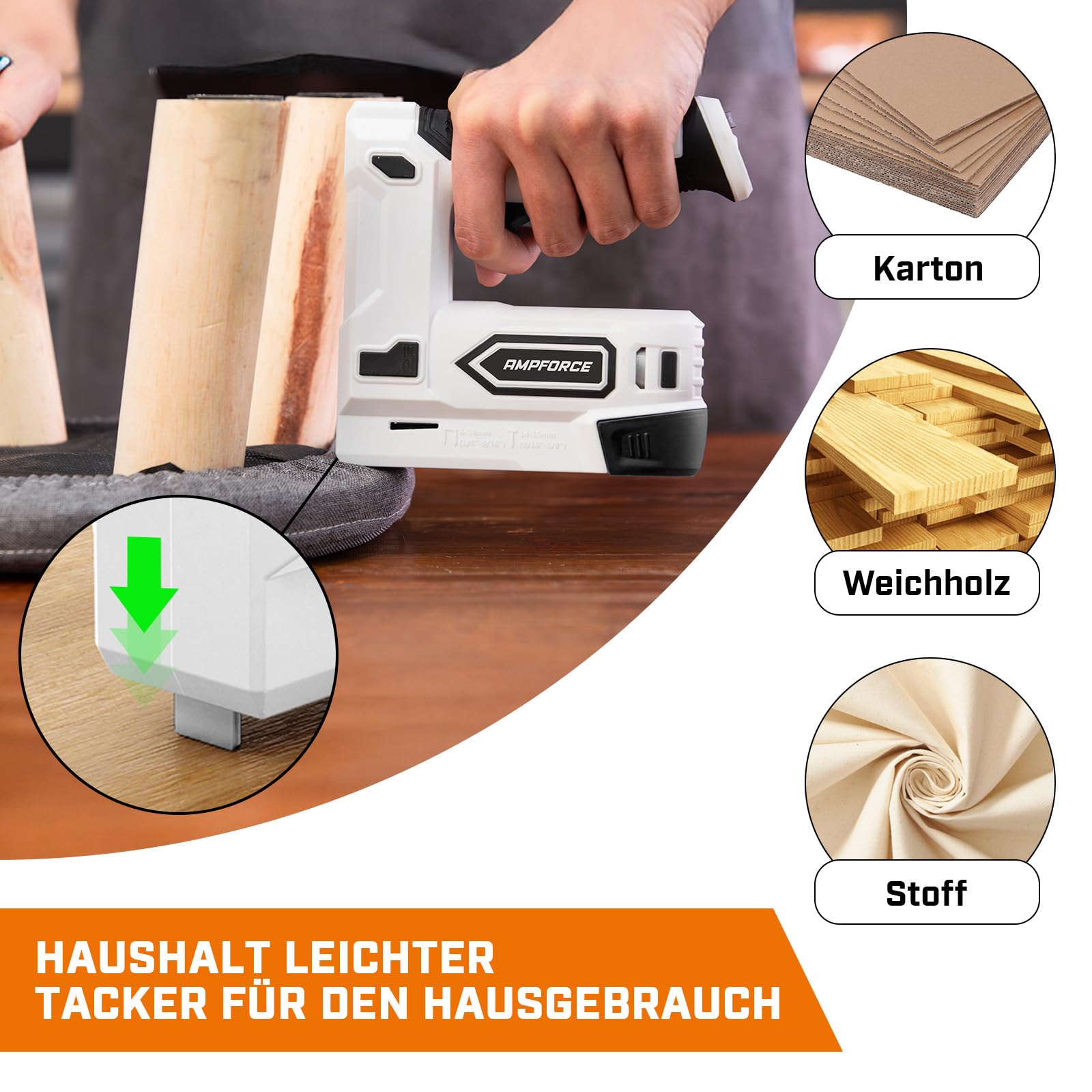 Akku Tacker, 2-in-1 Lithium-Ionen-Heftgerät, 4V Nagelgerät Set Mit Ladekabel, 1200 Heftklammern &400 Nägel, Power-Tacker für Bastelarbeiten, DIY und Polsterarbeiten