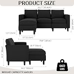 Small Sectional Couch Sofas, 3 Seat L Shape Sofa with Ottoman, Fabric Upholstered Convertible Sofa Couches, Small Couch for Apartments, Living Room and Office (Black)