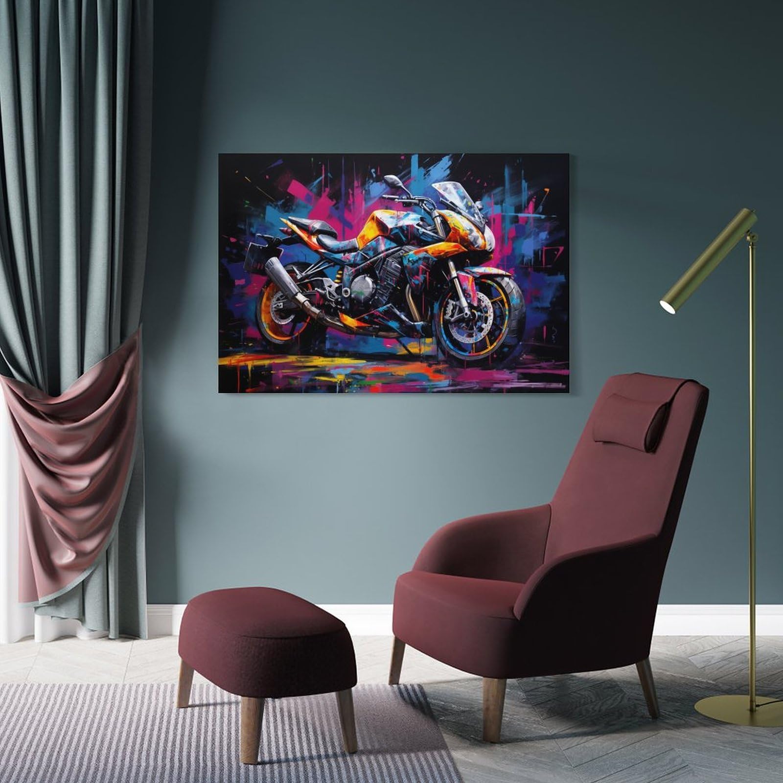 FOCCAR Hermosos carteles de lona impresos de motocicleta, retro, genial, magnífico, decoración de pared de motocicleta para salas de estar, dormitorio, arte de pared