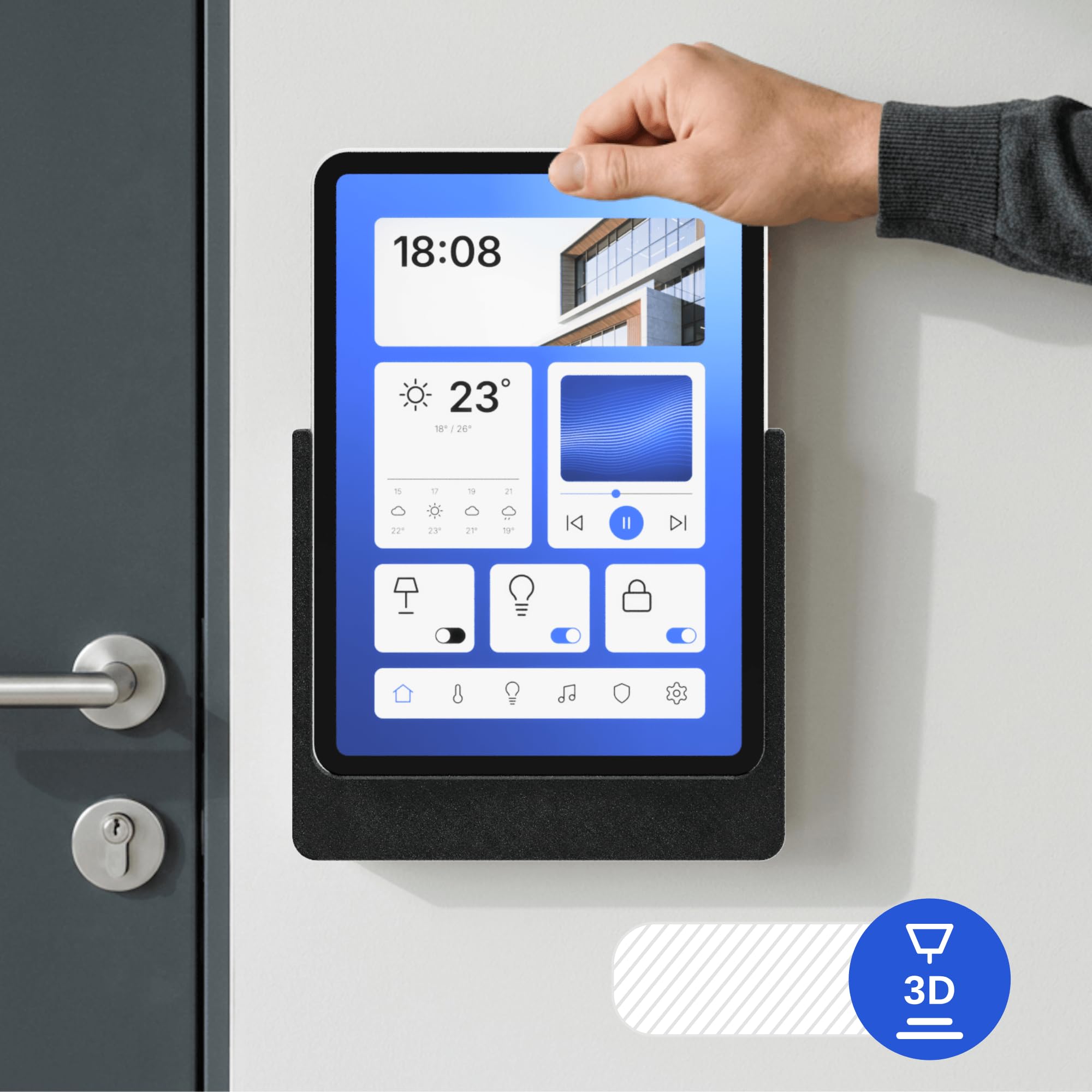 Support Mural Tablette pour Samsung Galaxy Tab A9 / A11 (8,7 Pouces) - Fixation Ultra-Plate et sur Mesure pour Écran Domotique et Tableau de Bord - Passe-Câble Intégré - Noir
