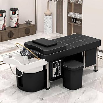 Intelligent Beauty Bed Supports Water Circulation, Fumigation, Thai Head Spa Equipment, Massage Shampoo Bed, with Water Heater & Ceramic Basin, for Beauty Salons,Black