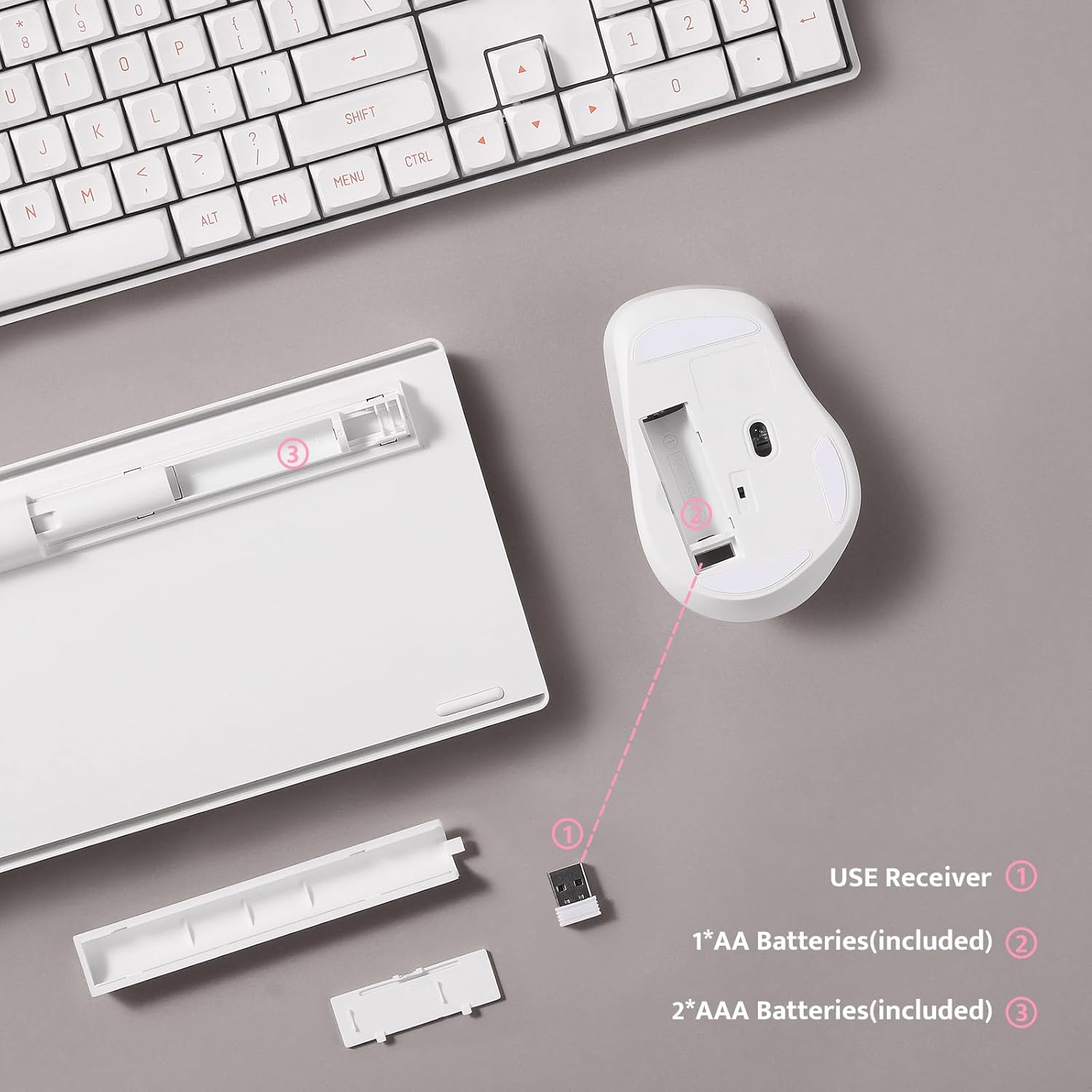 darkFlash Wireless Mechanical Keyboard and Mouse for Office, 106 Keys Full-Size Keyboard and Mouse Combo, Linear Red Switches for Windows/Mac Computer Office Desktop Laptop(GK104) (White)