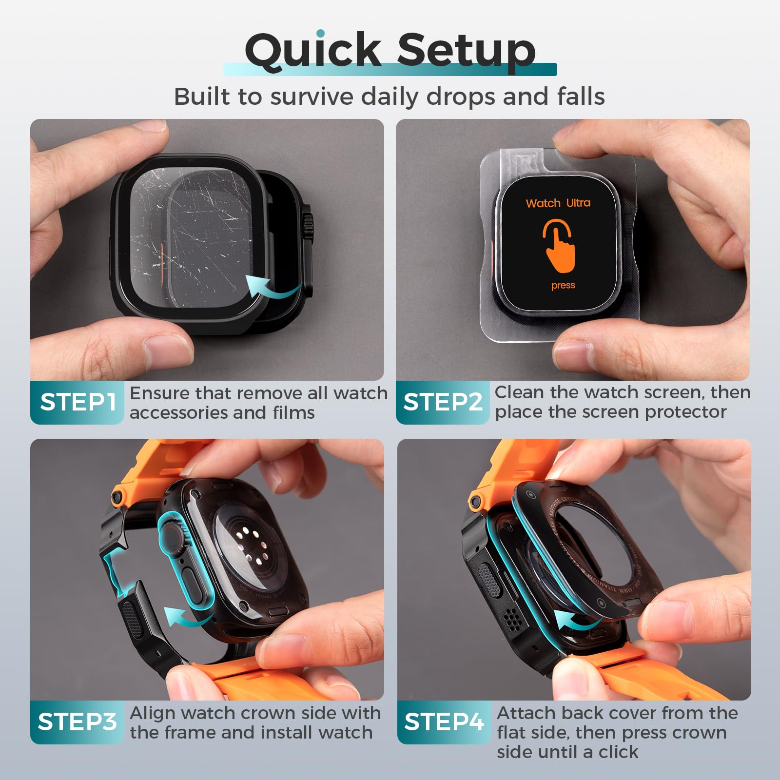 Neitra Metallhülle mit Armband für Apple Watch Ultra 3/2/1 49 mm mit Displayschutz, 360° Einteiler-Abdeckung, Schutz vor Stürzen & Staub, Zugriff auf die ECG-Krone, für Sport & Alltag