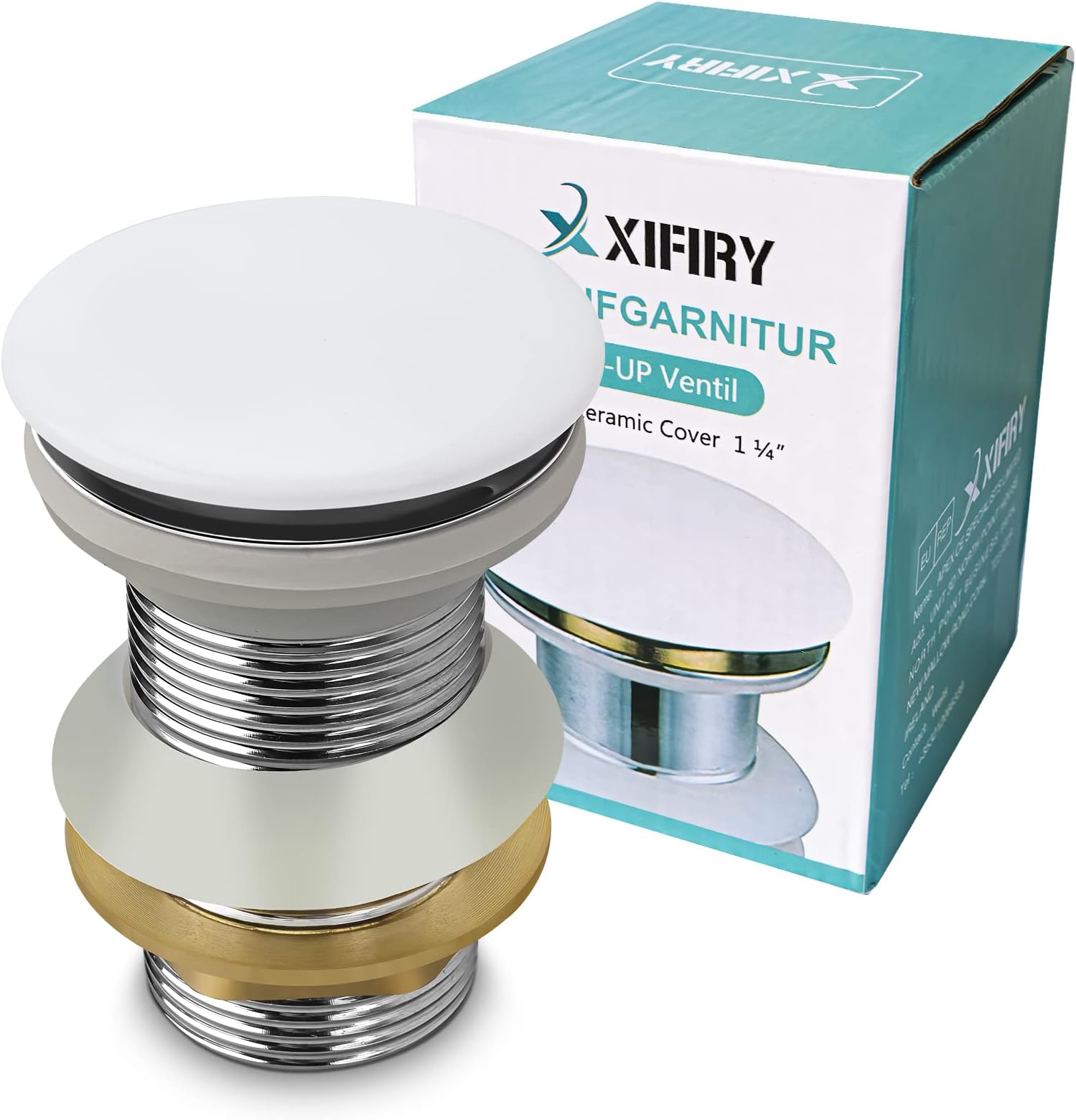 Chrome Unslotted Pop Up Basin Sink Waste Ceramic Waste Plug without overflow (White)