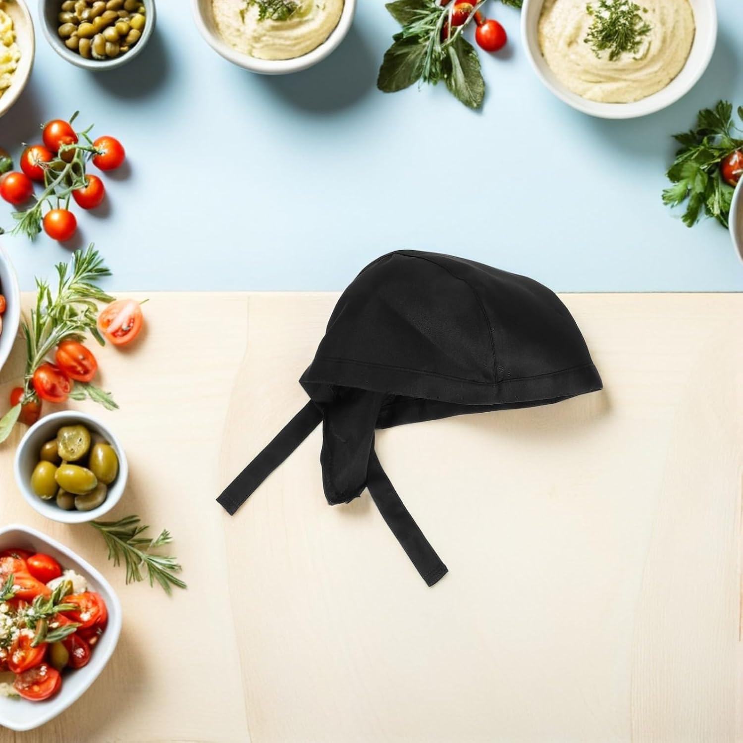 Amosfun 3pcs Black Chef Turban Hats Ribbon Kitchen Working Caps Food Service Uniform for Men and Women Restaurant Cooking