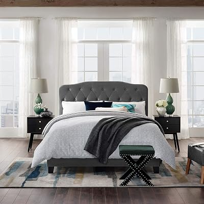 Modway Amelia Tufted Performance Velvet Upholstered Queen Bed in Gray