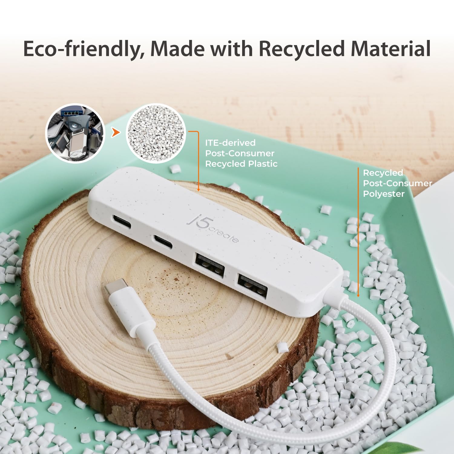 j5create 4-in-1 USB-C to 4-Port Type-A & Type-C Hub(Eco-Friendly), 10 Gbps USB-A x 2 & 10 Gbps USB-C x 2, Compatible with MacBook Pro, MacBook Air, iPad, Mac Mini, Cyan/Blue (JCH342EC)