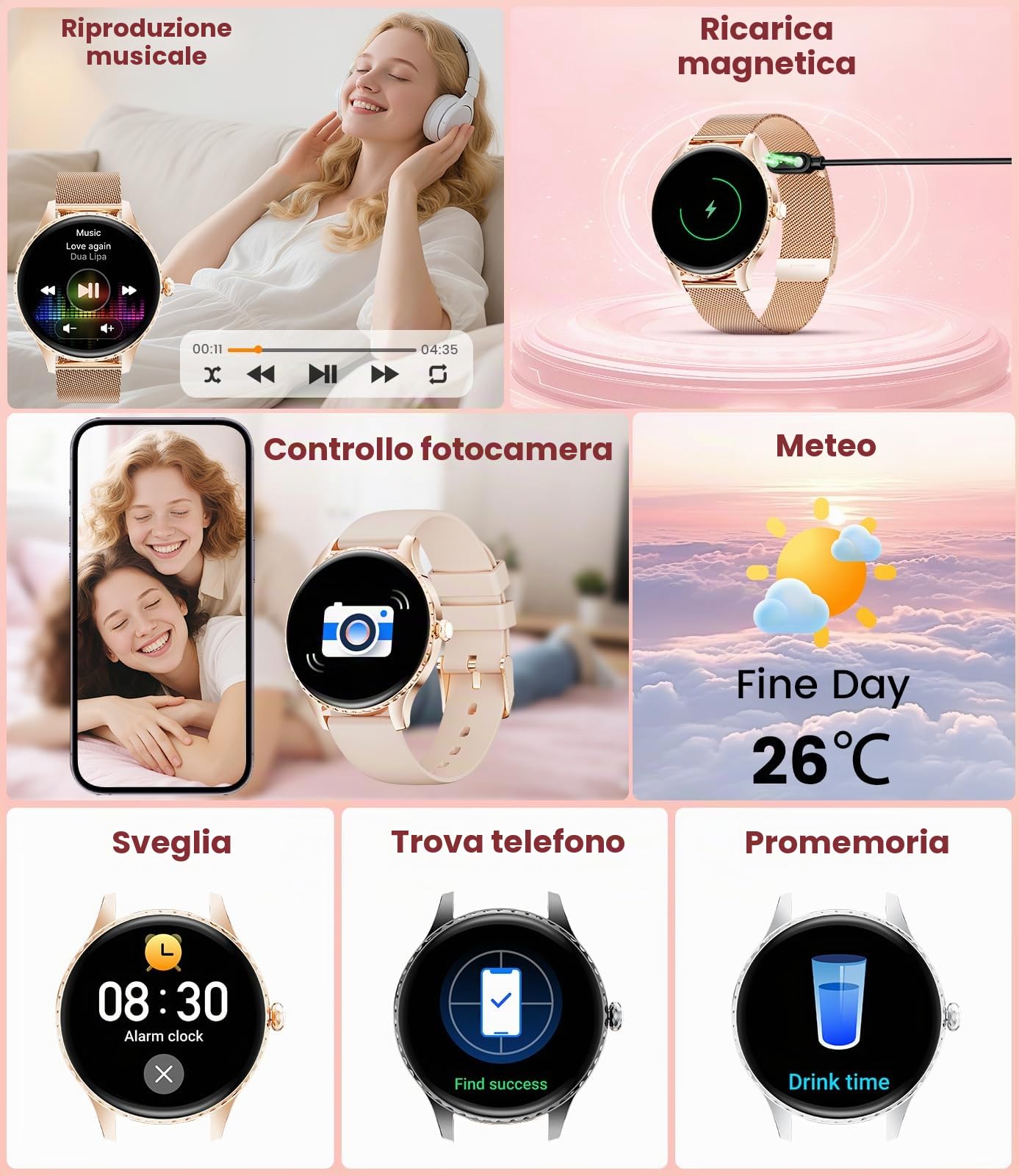 Smartwatch Donna Sottile 7,99 mm con Chiamate, 1.32" AMOLED Orologio Fitness con Ciclo Mestruale/Sonno/Frequenza Cardiaca per Android/iOS, IP68 Impermeabile, 270+ Quadranti, Oro Rosa