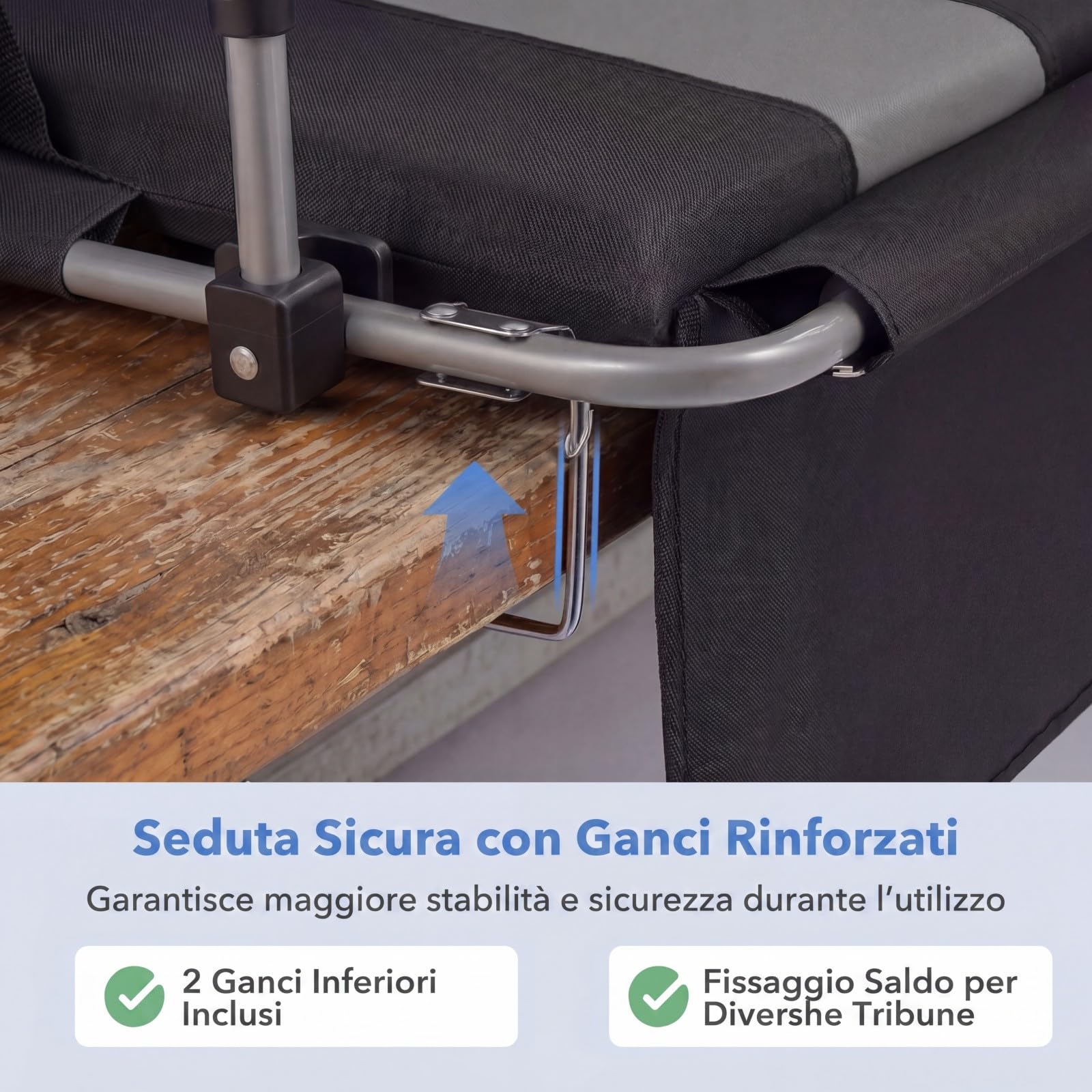 COSTWAY Sedia Stadio, Sedile Pieghvole da Tribuna, con Tracolla e Manico Portatili, Cuscino Imbottito, Schienale, Tasca Portaoggetti, Portabicchieri, per Partite Sportive, Concerti (Grigio)