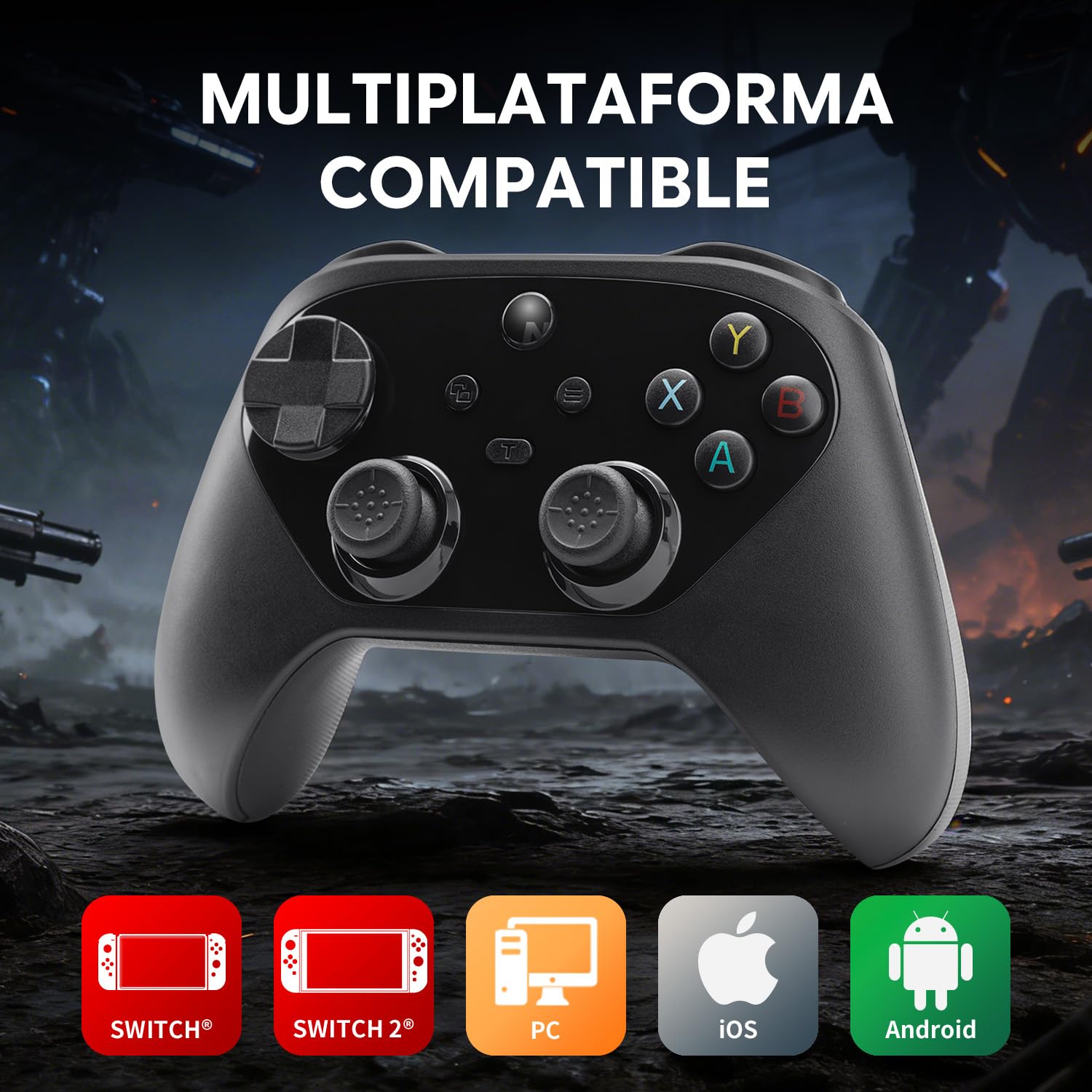NITHO KARMA Mando Inalámbrico Compatible con Switch, Switch 2, PC, Android e iOS, Controlador con Gatillos Hall Effect, Funcion Macro, Giroscopio de 6 Ejes, Turbo y Doble Vibración - Negro