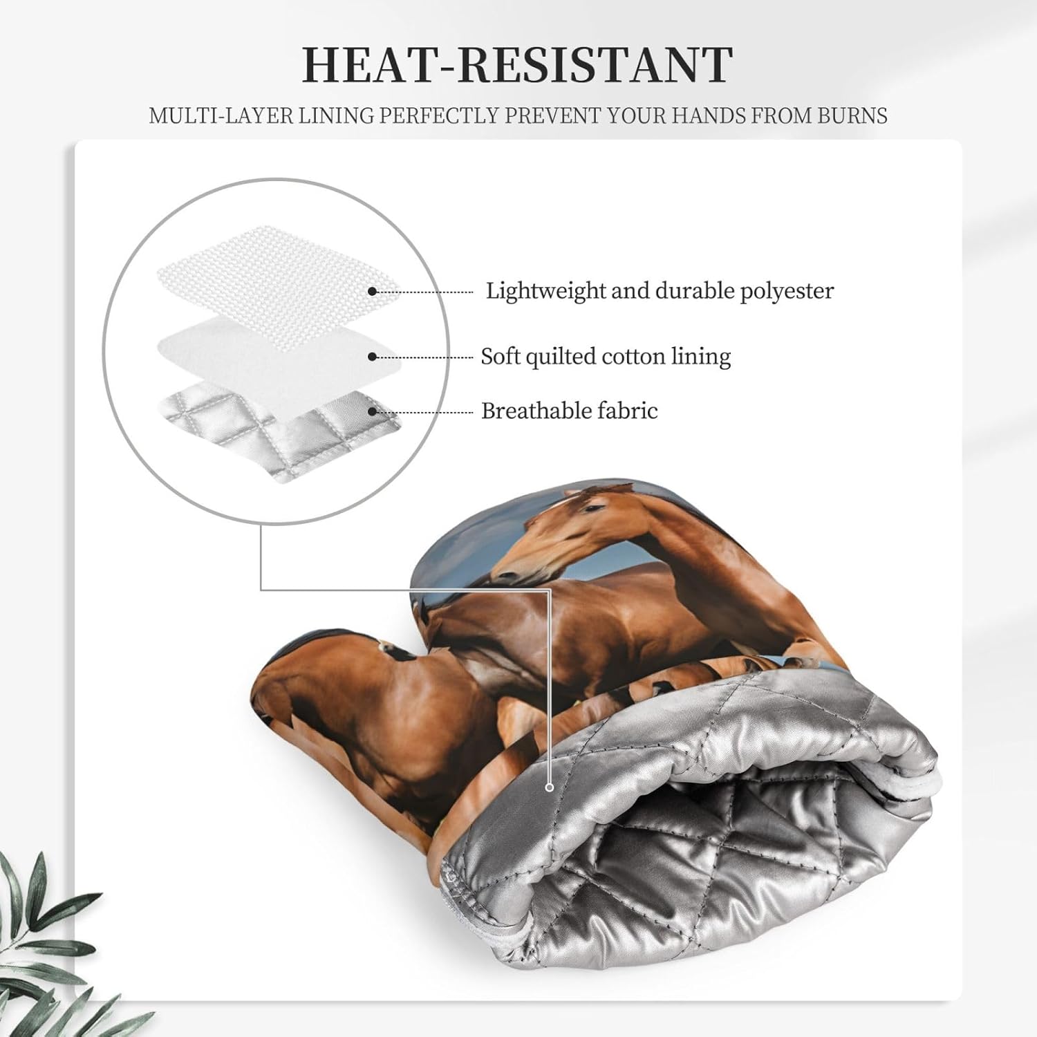 Horses Oven Mitts and Pot Holders Set of 4 Heat Resistant Kitchen Gloves with Silicone Palm Hot Pads for Baking Cooking Grilling BBQ