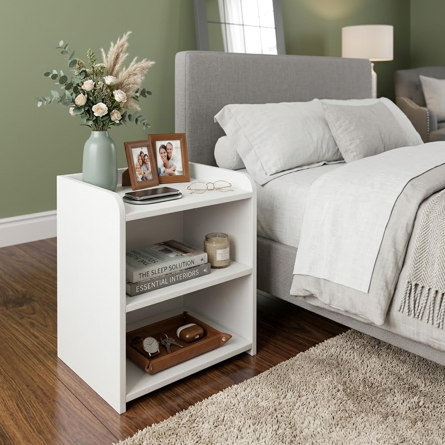 Woodsy Wooden Side Table Table/Coffee/Bedside with Storage Side Table for Bedroom (White)
