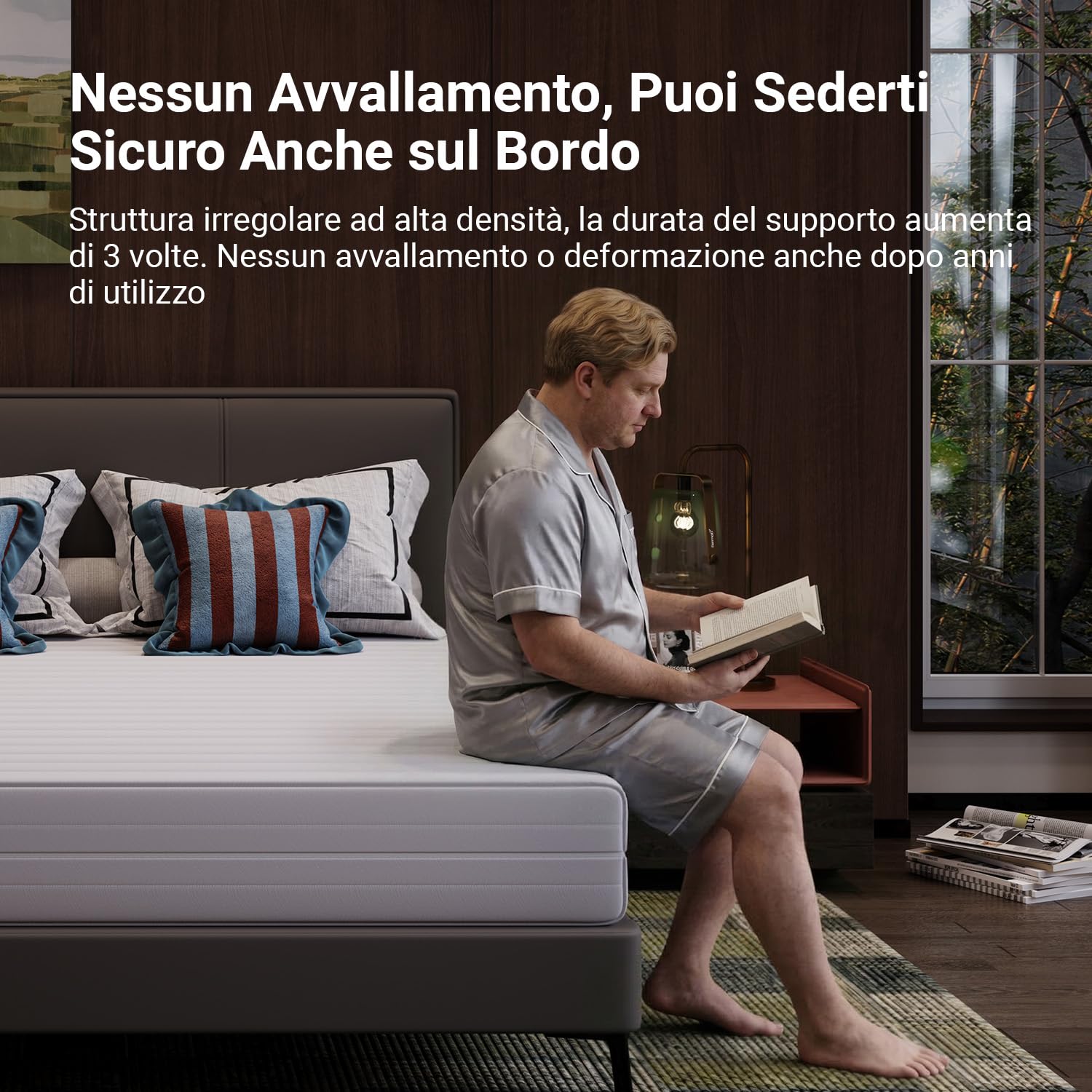 Avenco Materasso Singolo 80x190 cm, Altezza 14 cm, Schiuma Ondulata in Fibra di Bambù a 7 Zone, Traspirante e Ortopedico, Fodera Sfoderabile e Lavabile
