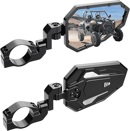KEMIMOTO Billet Aluminum UTV Side View Mirrors, Fits1.75"-2" Roll Bar with Windshield, Compatible with Polaris RZR Turbo XP1000 Can Am Talon Kawasaki, Durable Break Away Replaceable Side Mirrors
