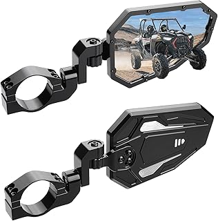 Kemimoto Aluminum UTV Side View Mirrors, Fits1.75"-2" Roll Bar with Windshield, Compatible with Polaris RZR Turbo XP1000 Can Am Talon Kawasaki, Durable Break Away Replaceable Side Mirrors