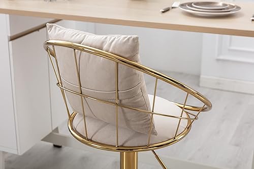 Miniatura 6 de Sillas altas giratorias de terciopelo de 360 grados para comedor, taburete de bar ajustable de altura de mostrador, chapado en oro sólido, taburete