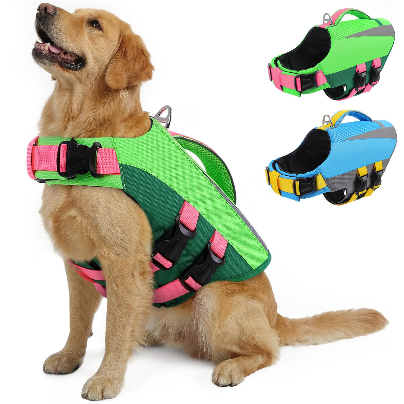 Giubbotto Salvagente Cane Nuoto Kayak Galleggiabilità Bulldog Francese Labrador Cani Media Grande Taglia Verde