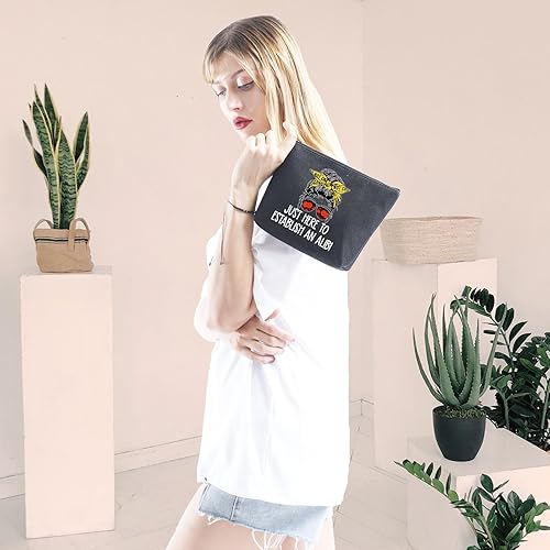 Miniatura 7 de GJTIM Regalo de crimen verdadero, regalo de adicto al crimen verdadero, regalo Just Here to Establish and Alibi Bolsa de maquillaje de regalo para