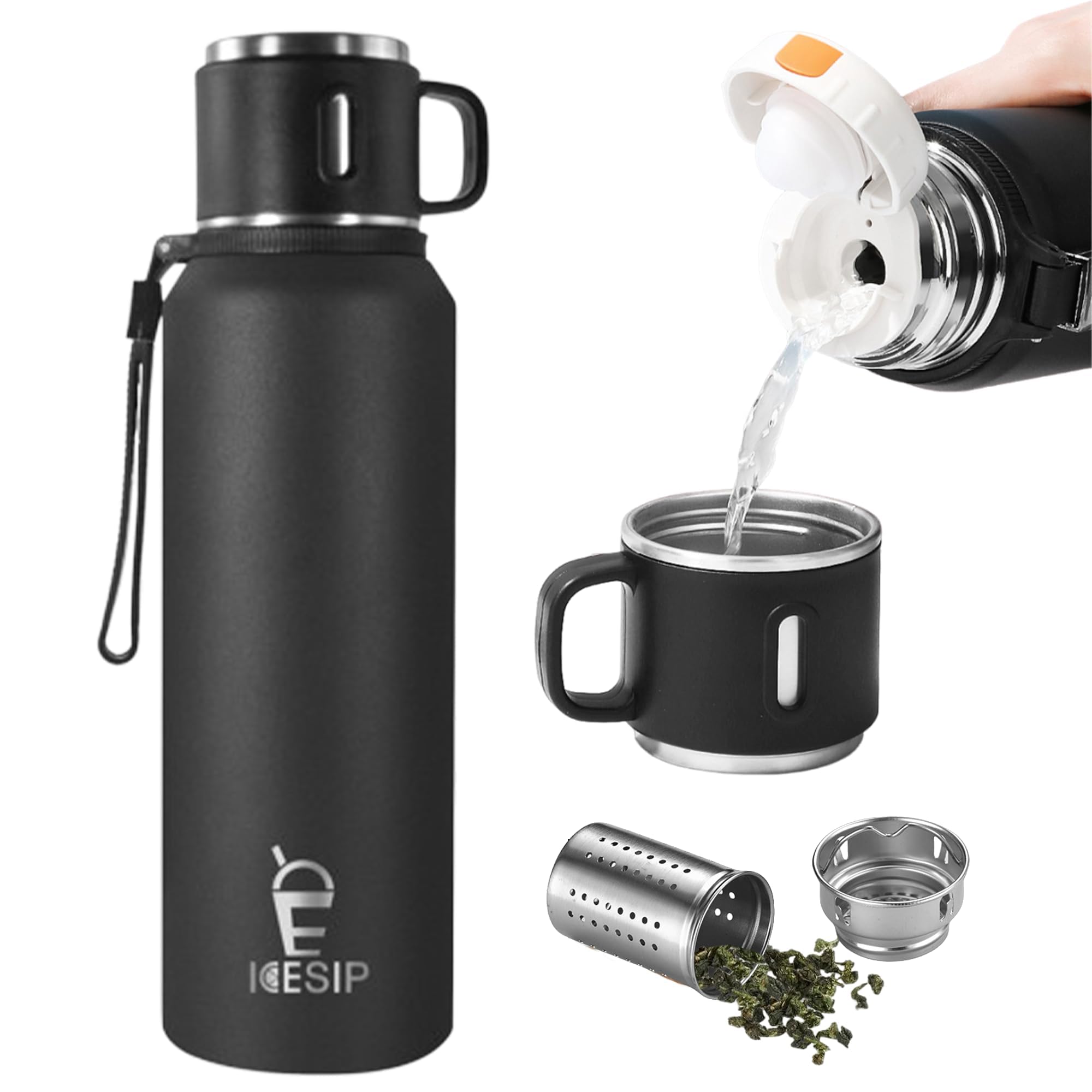 Amazon.com: Icesip Stainless Steel Insulated Bottle, 33oz with cup Vacuum  Insulated Water Bottle, Thermo for Hot Drinks/Cold Drinks,24-Hr Insulation  Commute, Travel: Home & Kitchen